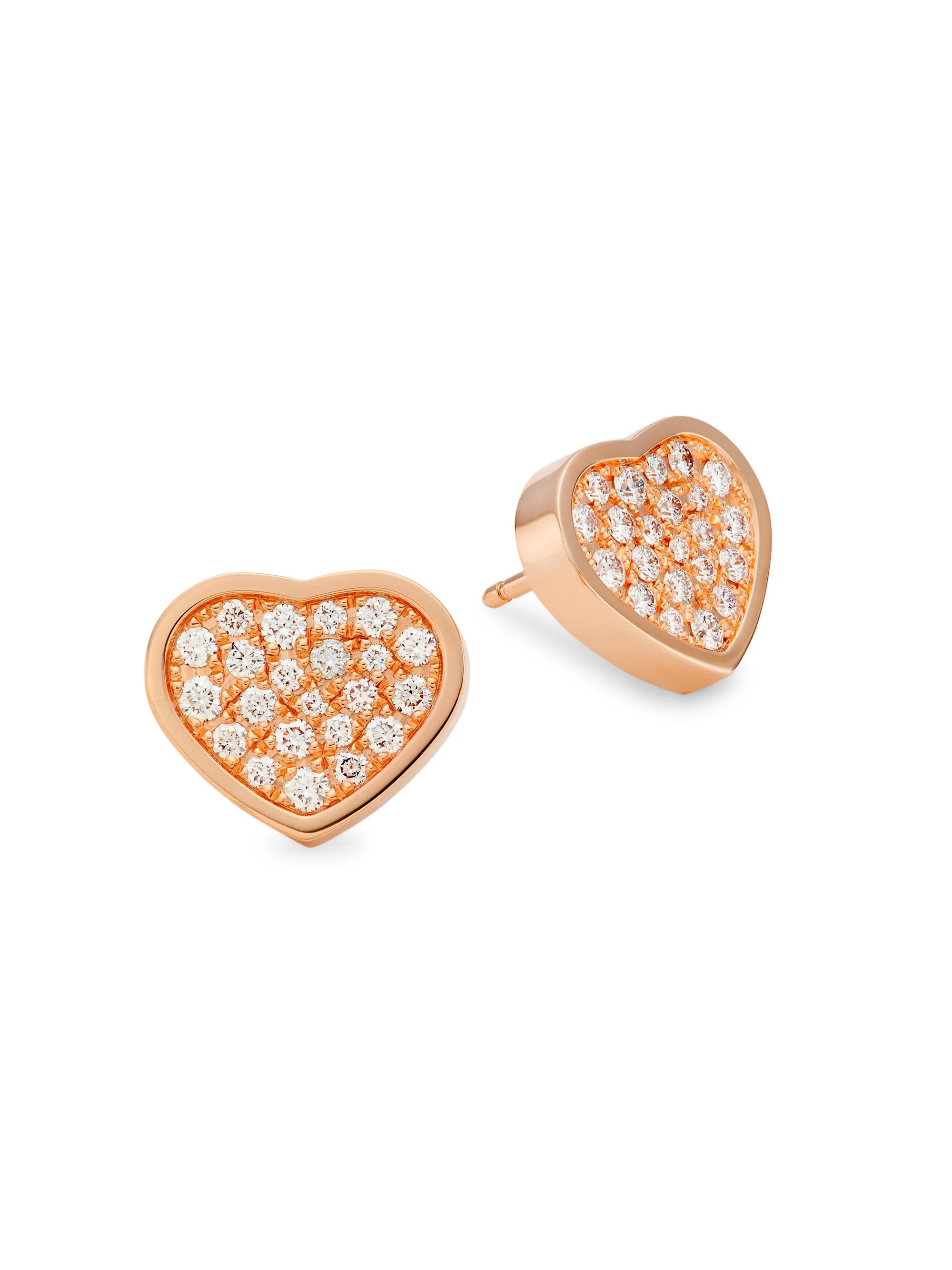 Women's Happy Heart 18K Rose Gold & Diamond Studs - 1