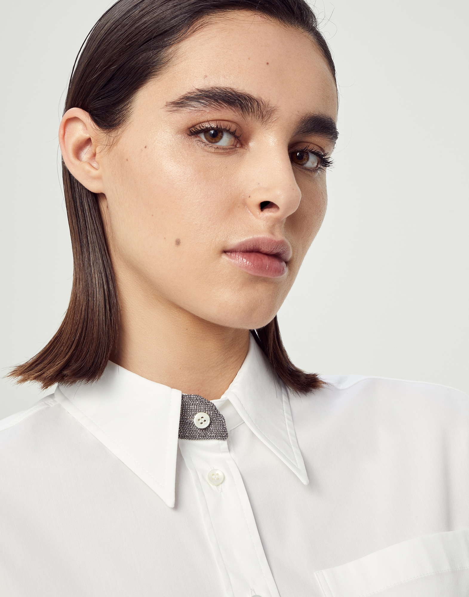 Stretch cotton poplin shirt with precious buttonhole - 3