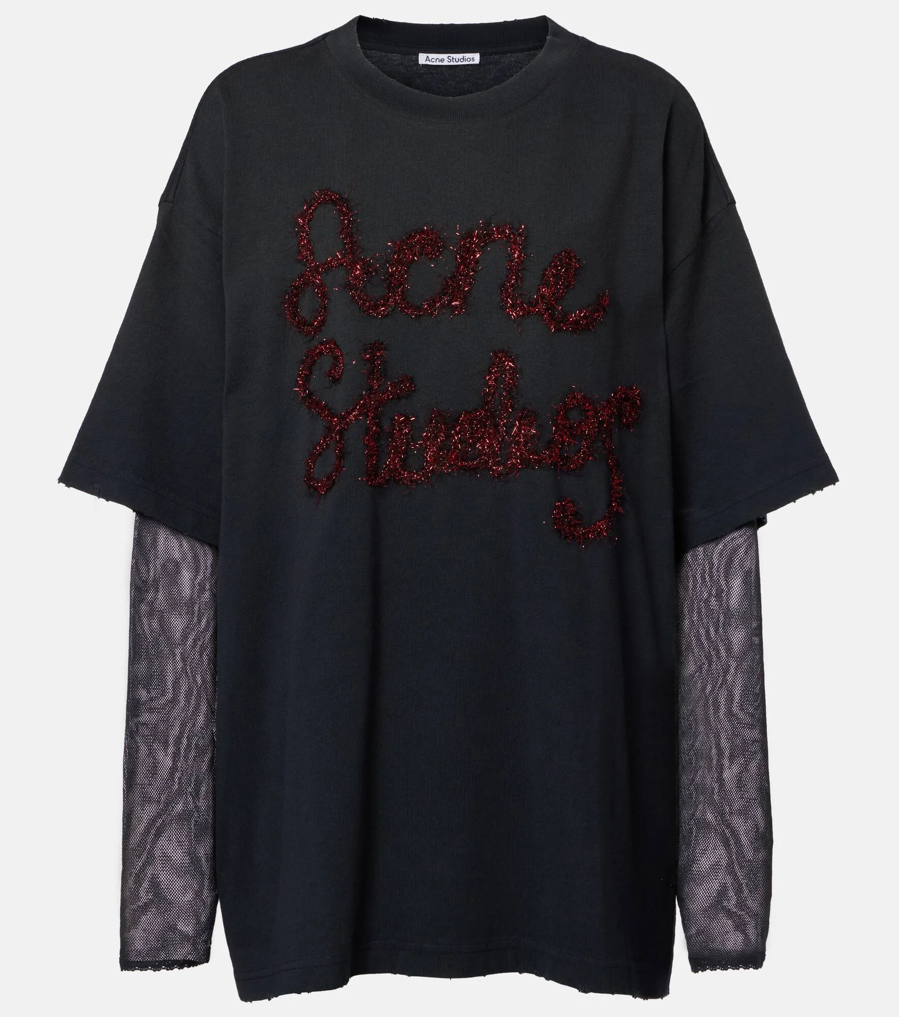 Layered cotton jersey and mesh T-shirt - 1