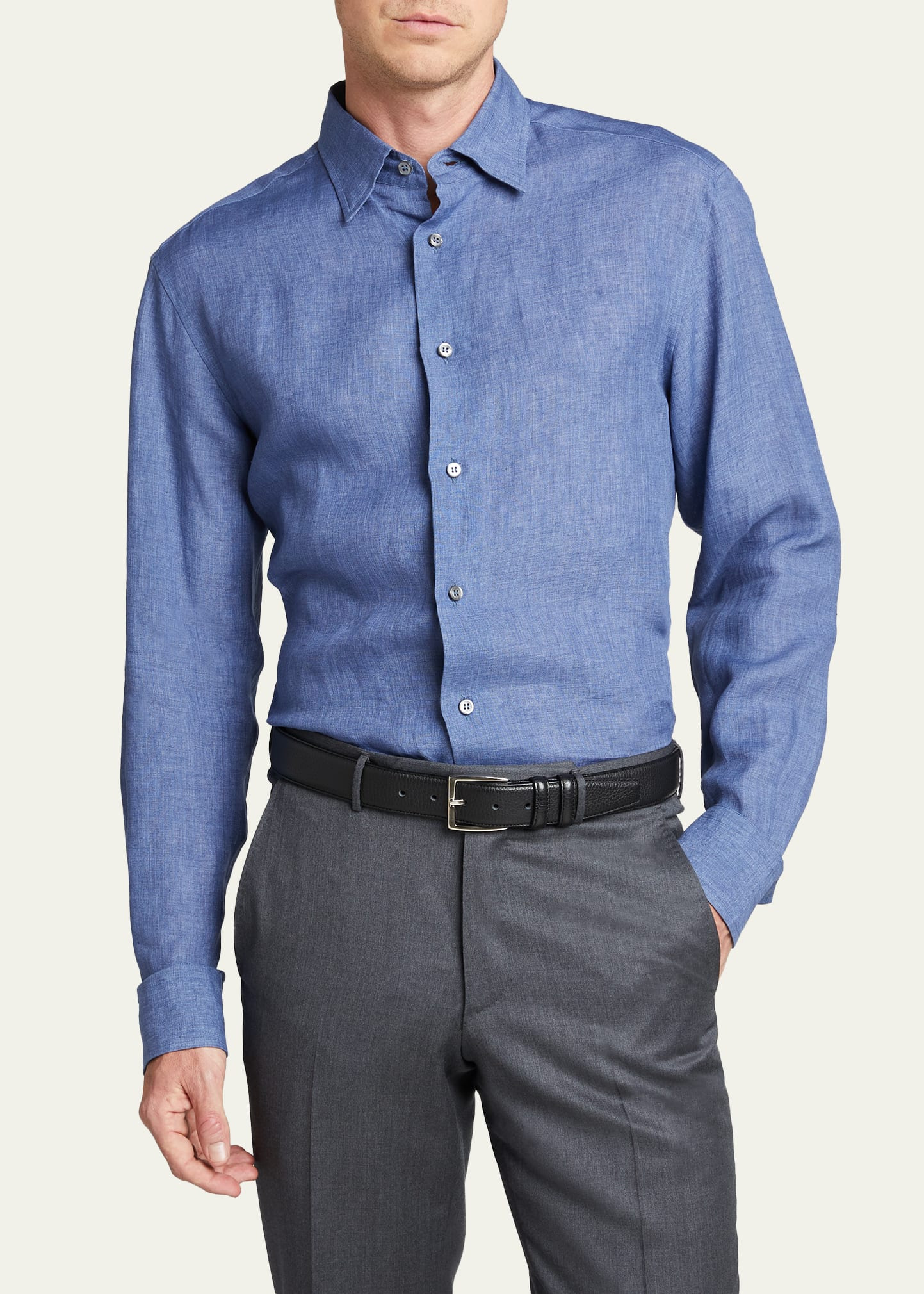 Men's Solid Linen Sport Shirt - 4