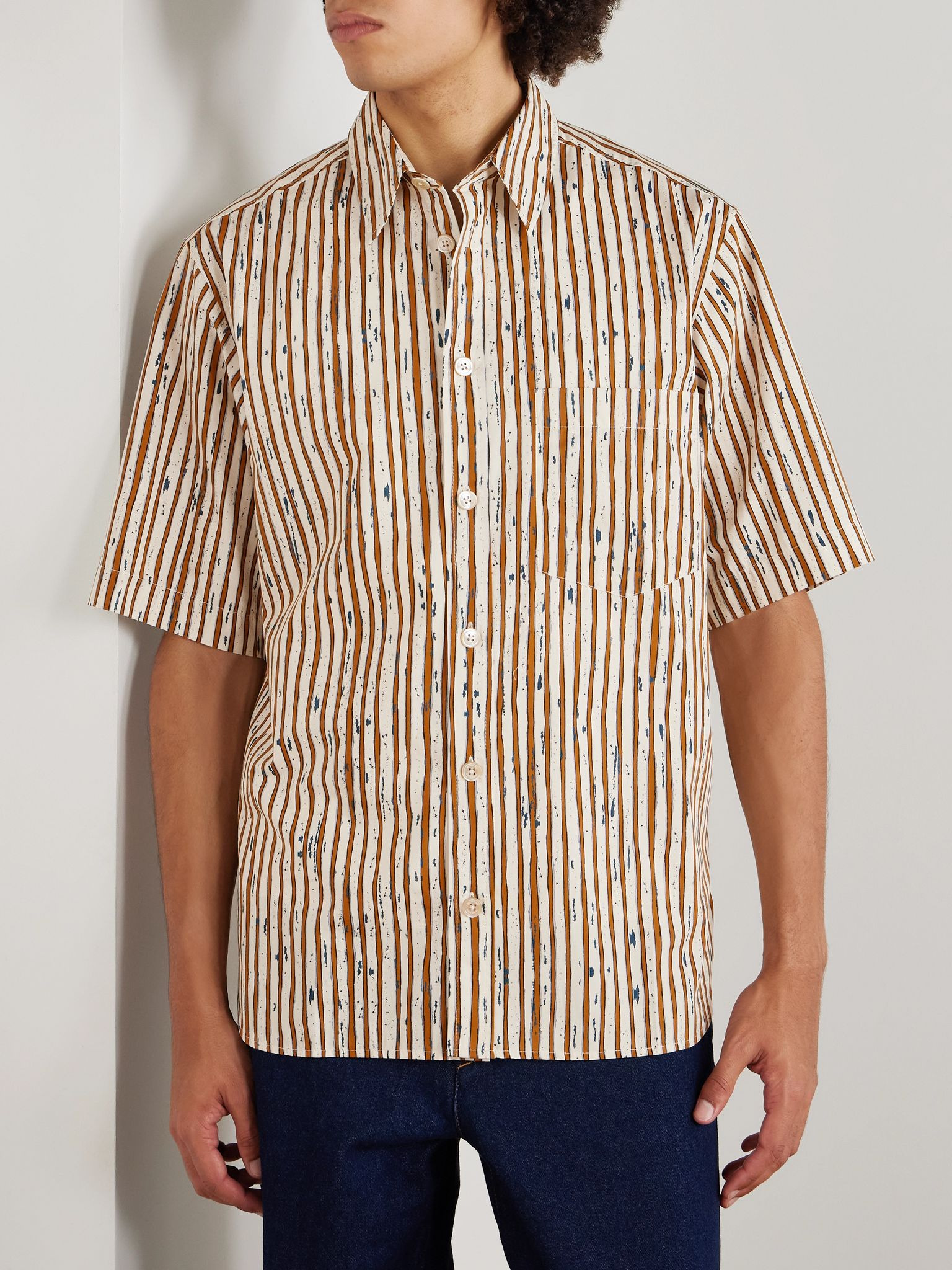 Labilio Striped Cotton Shirt Brown - 3