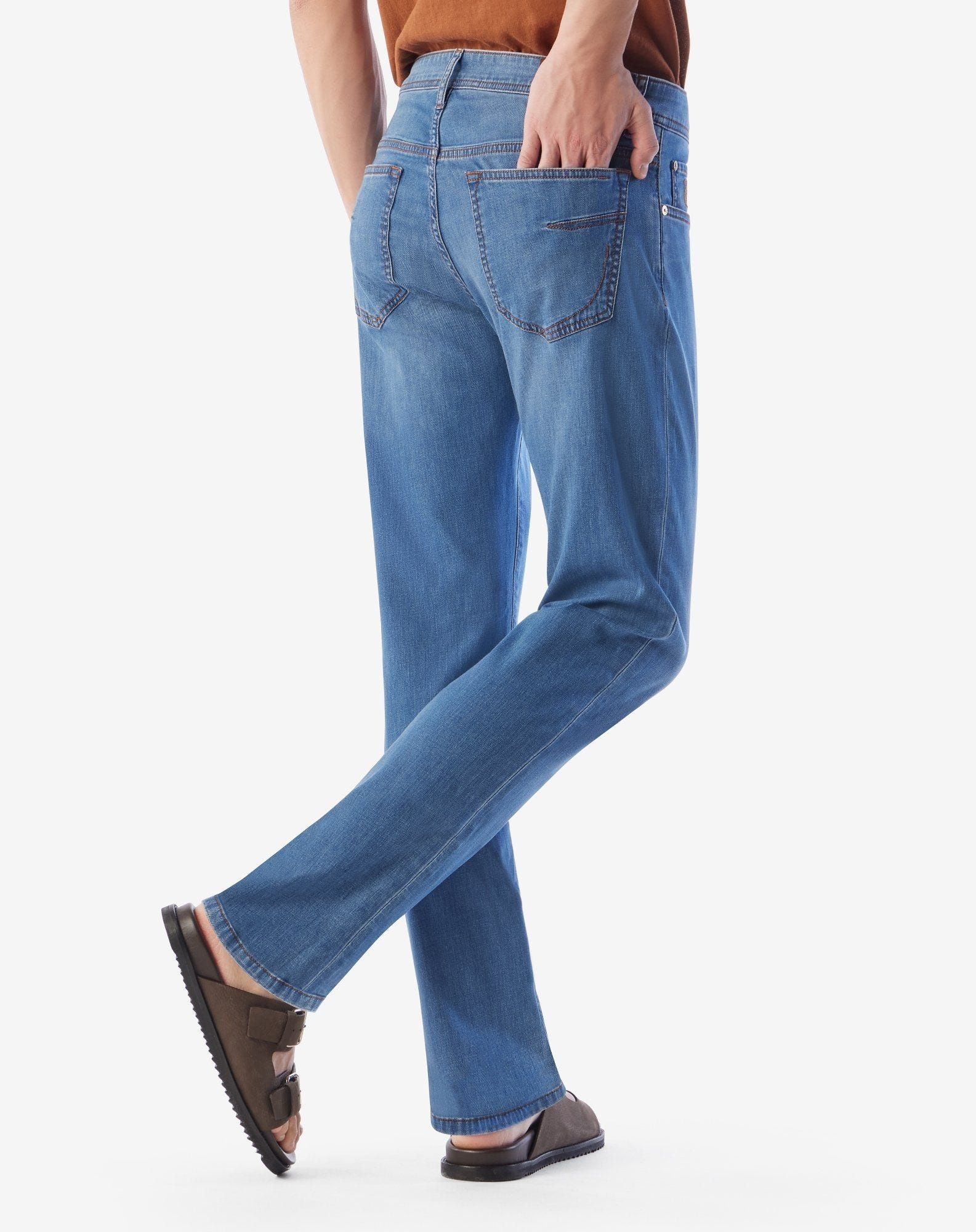 Light blue stretch denim 5-pocket trousers - 3