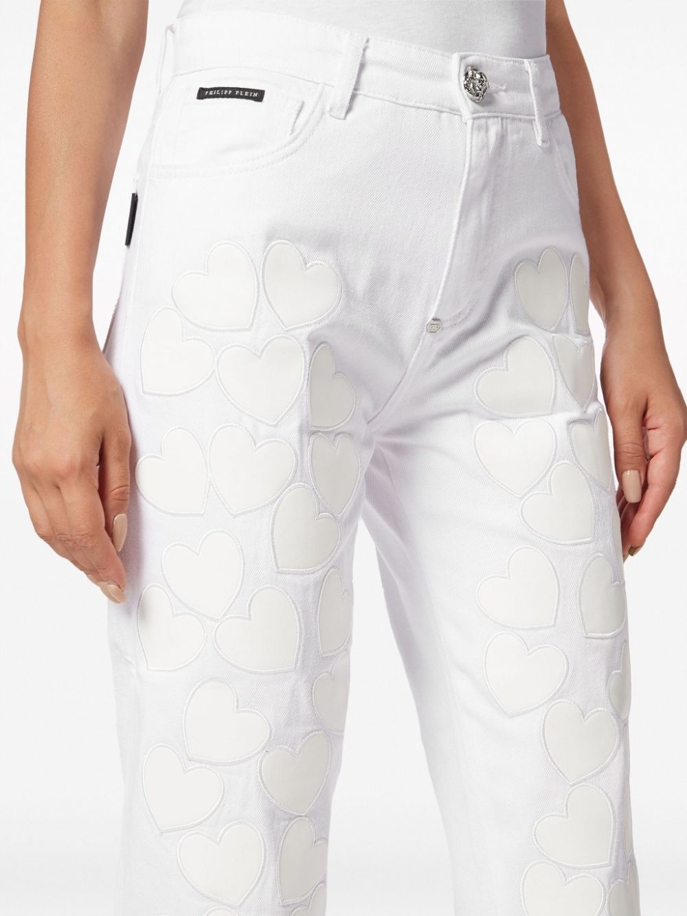 Heart-patches cropped jeans - 5