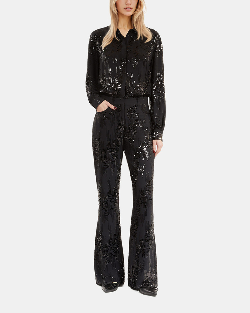 BLACK SEQUINNED FLARE PANTS 5
