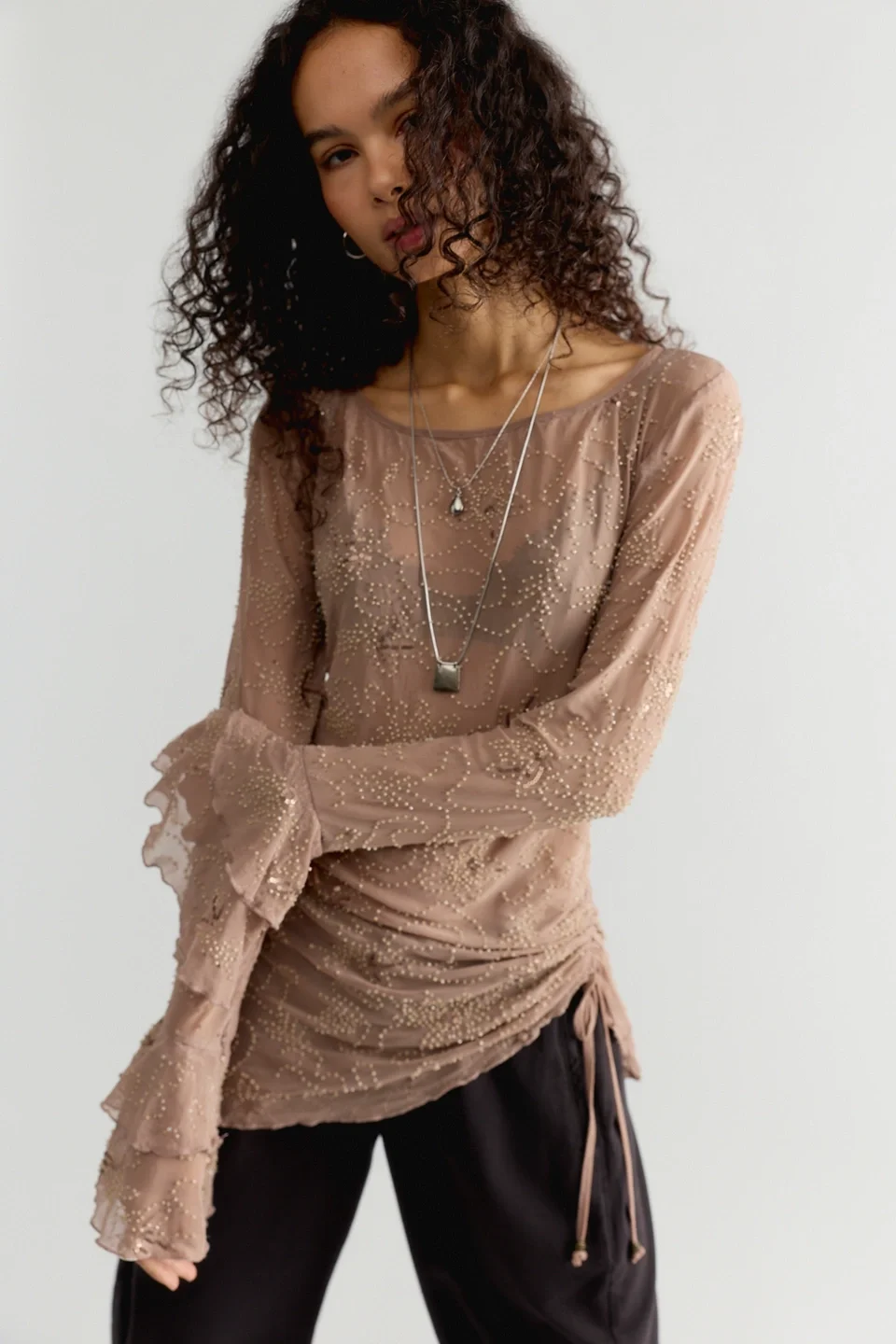 One Night Out Long Sleeve Embellished Top - 1