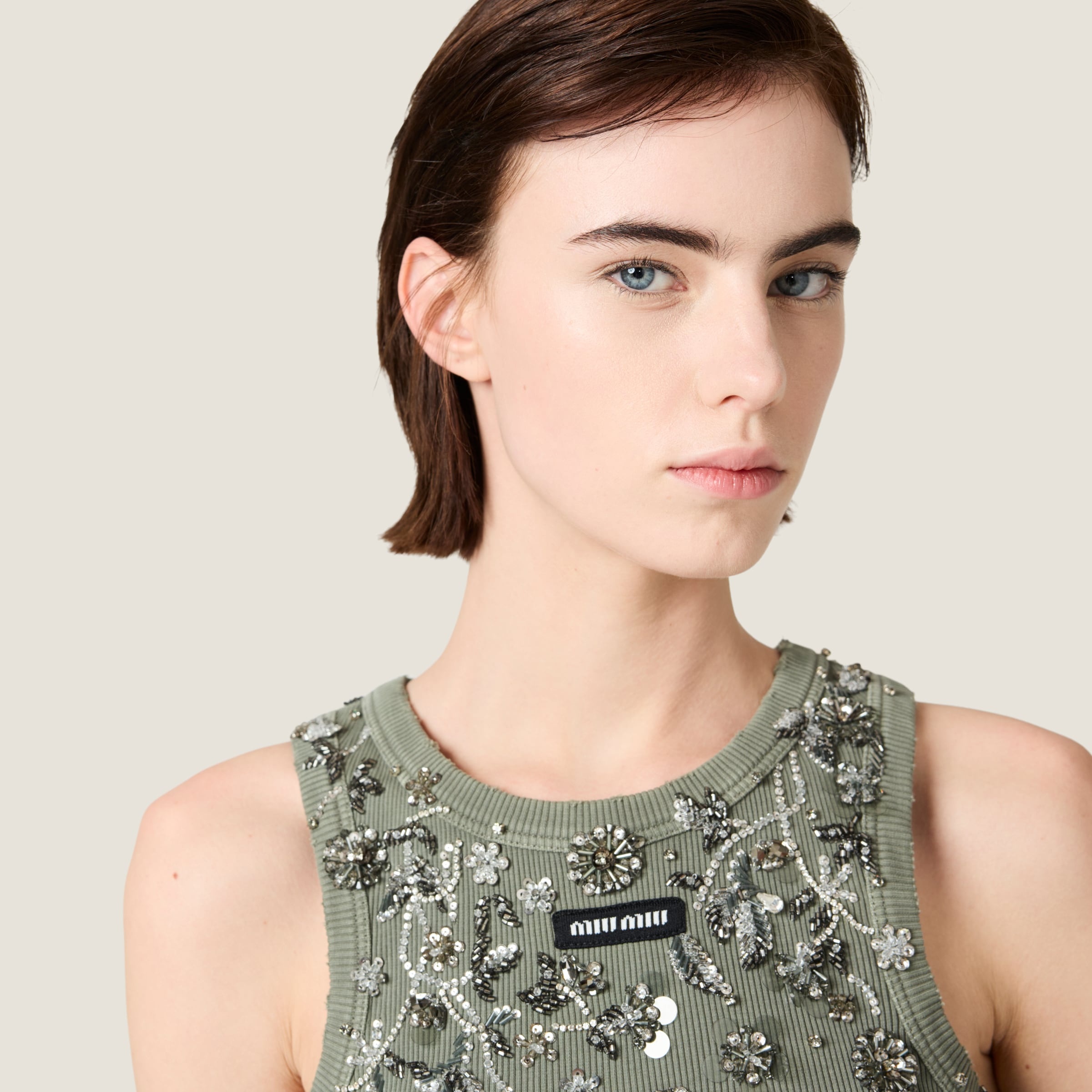 Garment-dyed embroidered ribbed knit jersey top - 4