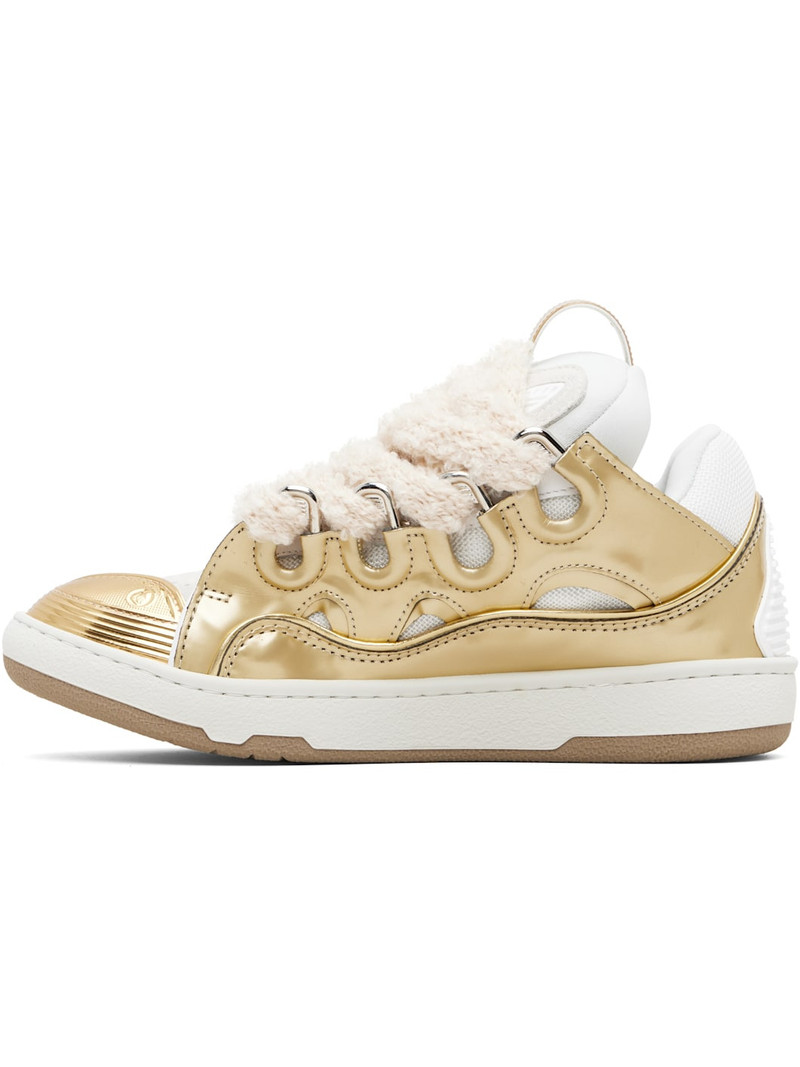 Lanvin Gold & White Curb Metallic Leather With Mesh Laces Sneakers outlook