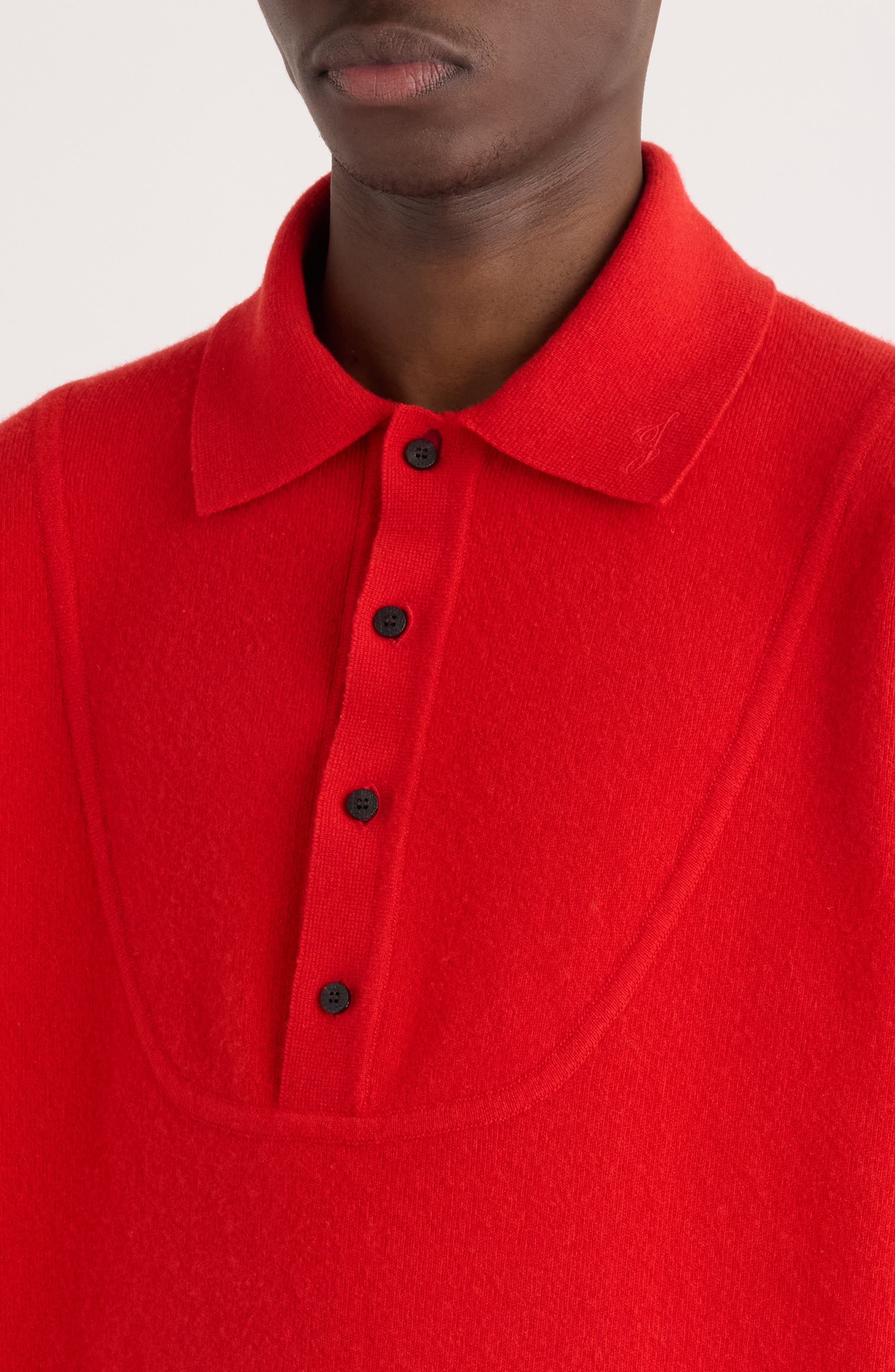 Jacquemus La Maille Vareuse Pallone Merino Wool & Cashmere Polo Sweater in Red at Nordstrom - 5