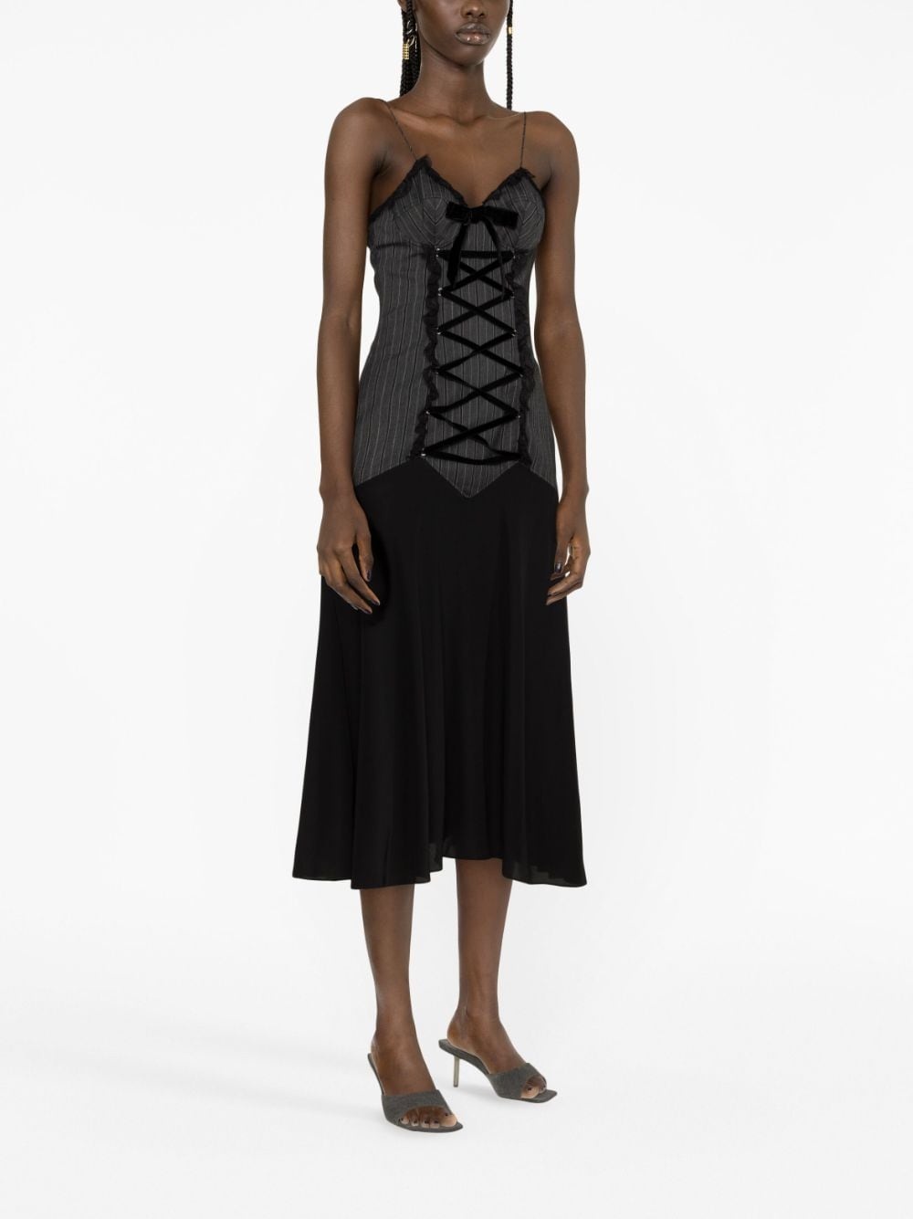 pinstripe lace-up midi dress - 4