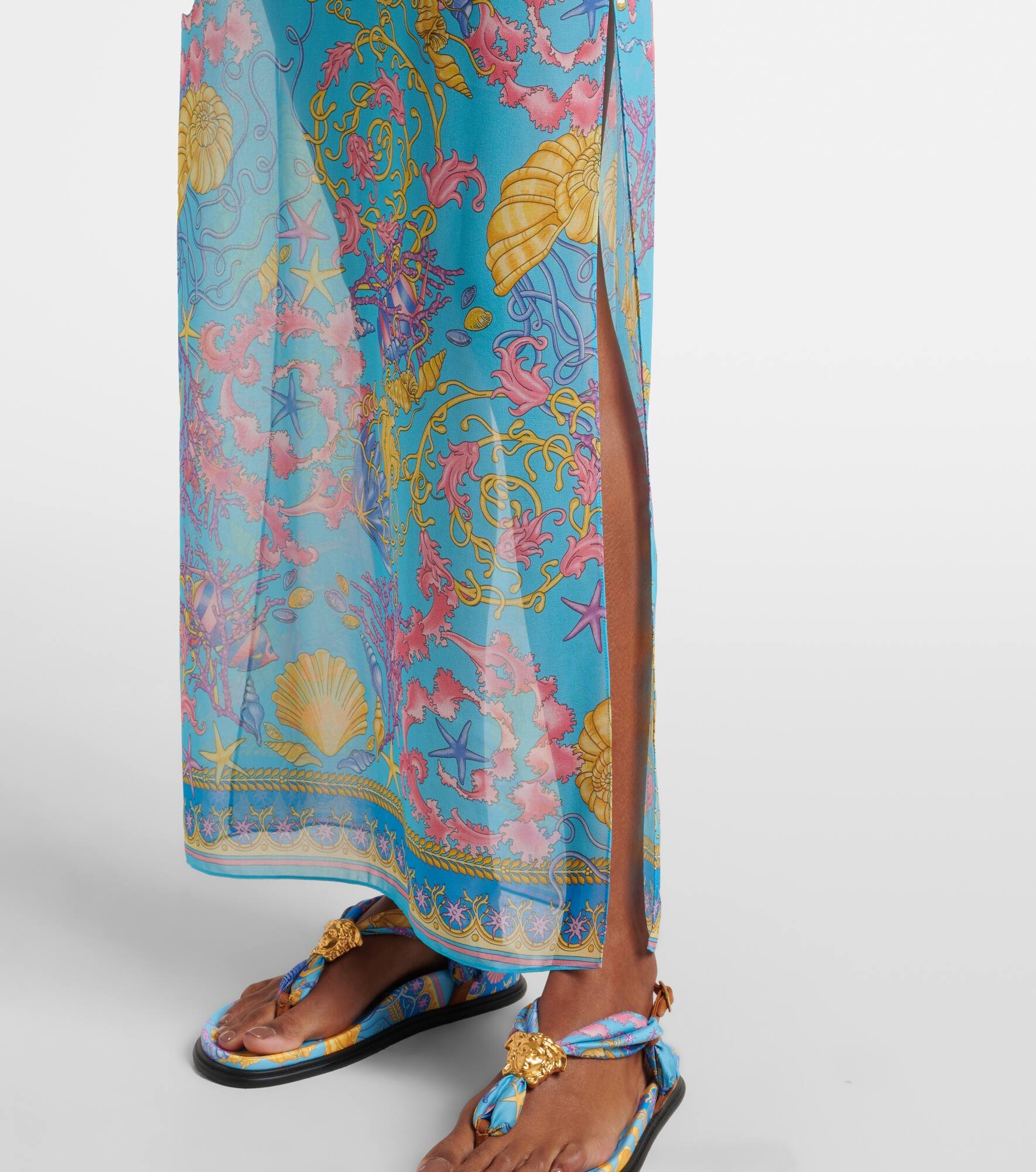 Printed cutout semi-sheer maxi dress - 5