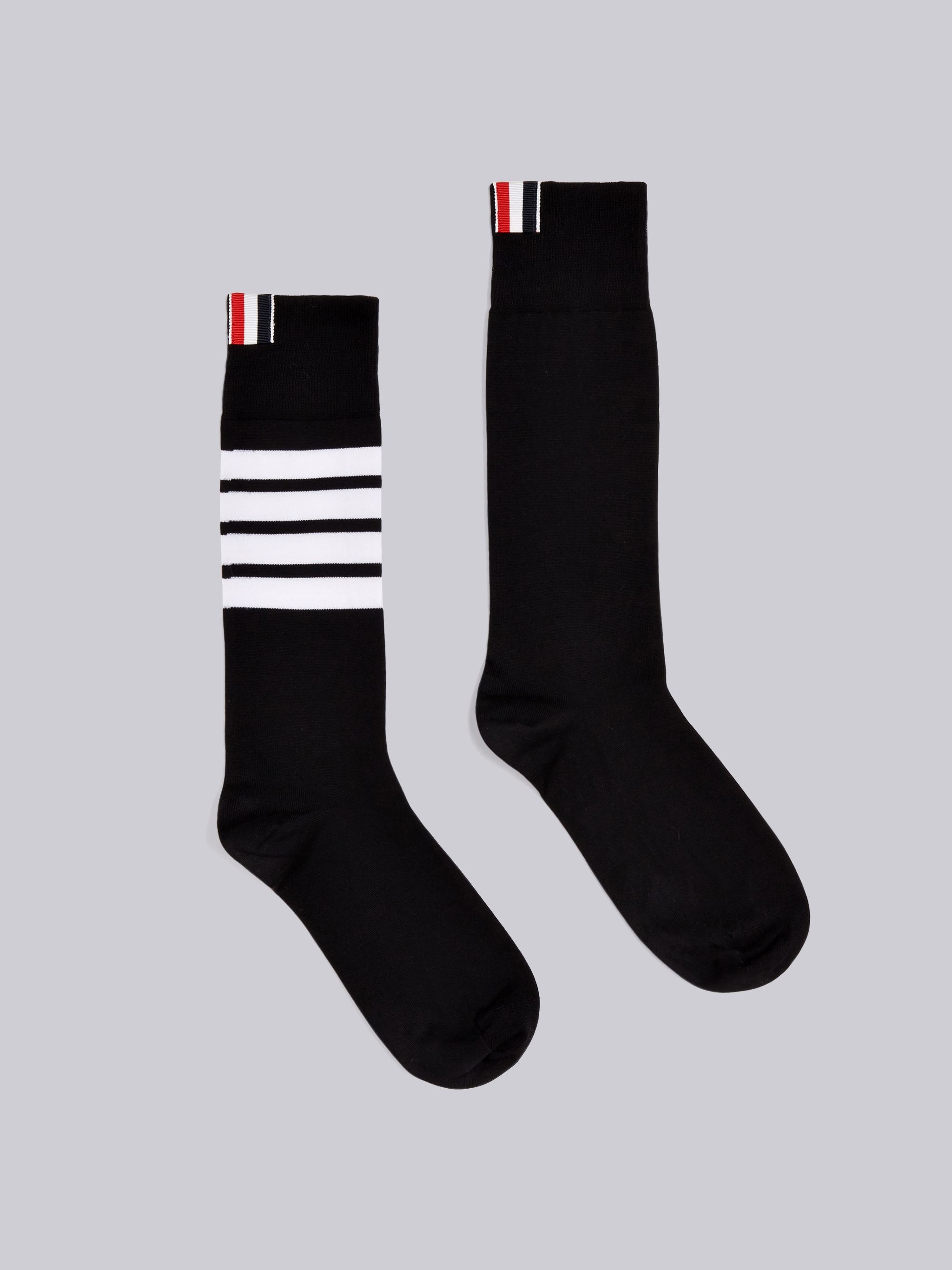 Black Mid-Calf Cotton 4-Bar Socks - 1