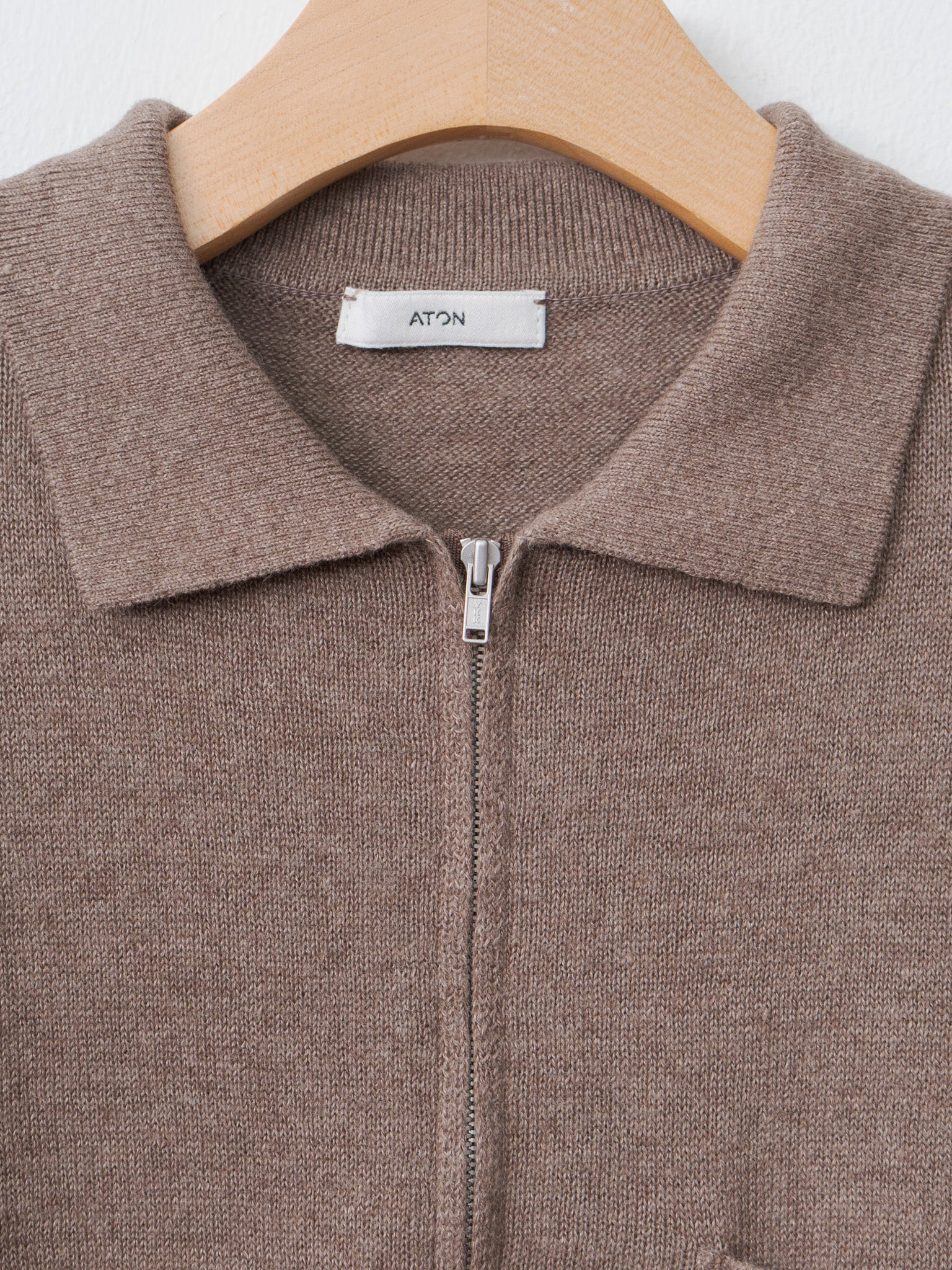 Linen Wool Brushed Zip Up Polo Sweater - Camel - 6