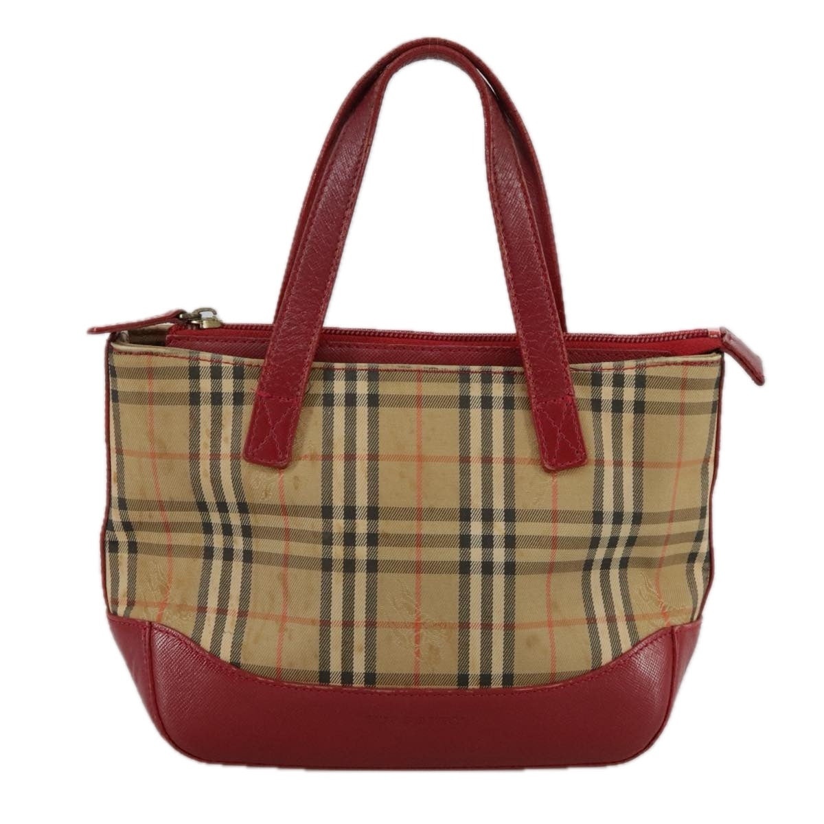 Burberry Nova Check Hand Bag Canvas Beige Red - 2