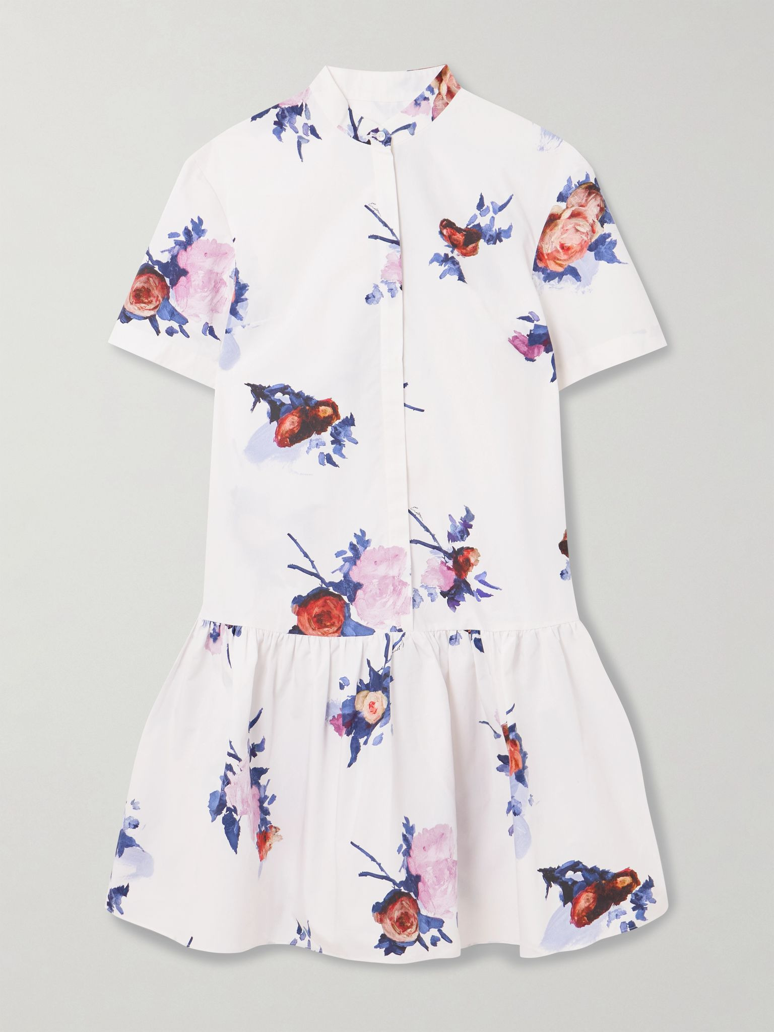 Tiered floral-print cotton-poplin mini shirt dress Multi - 1