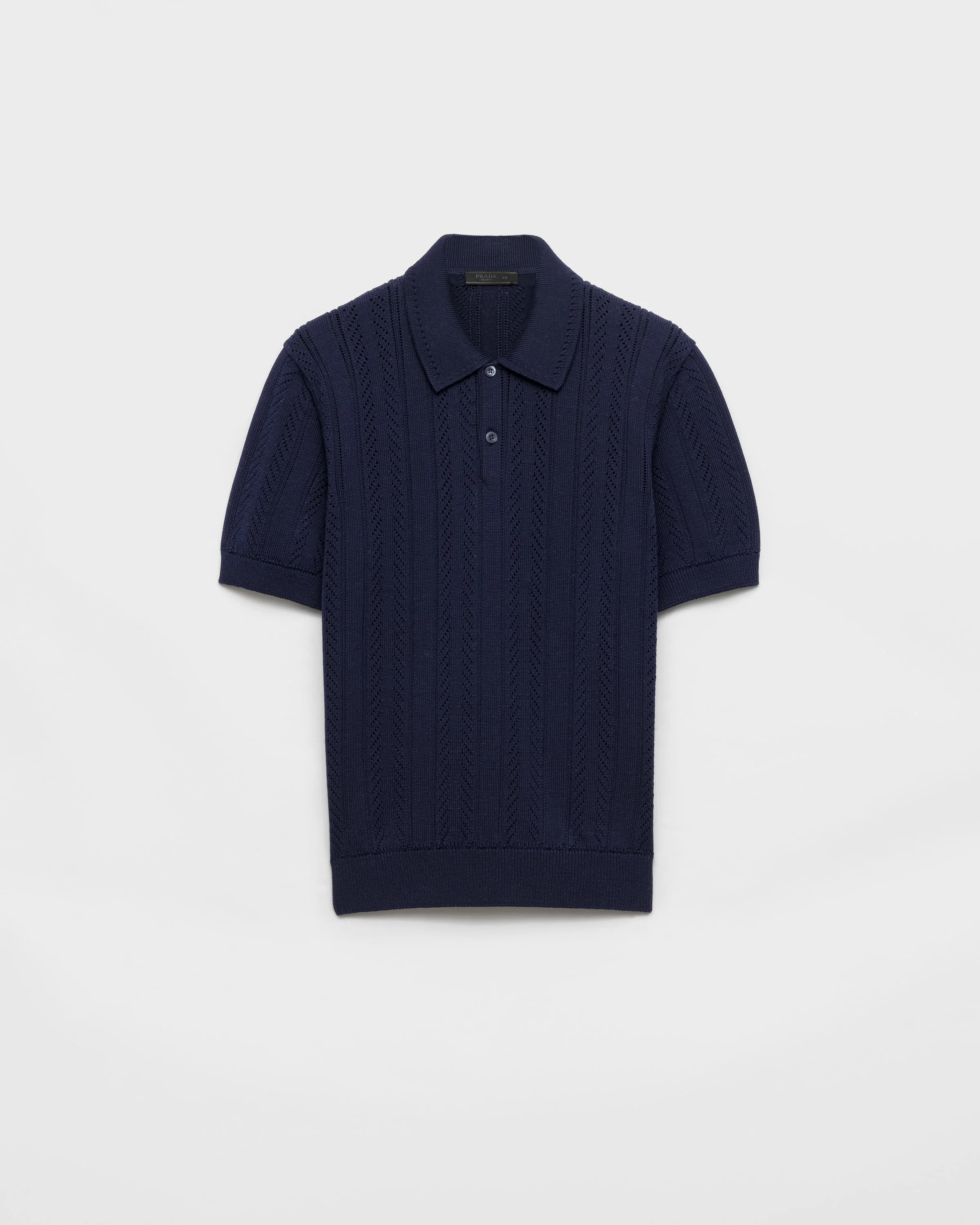 Short-sleeved openwork cotton polo shirt - 1