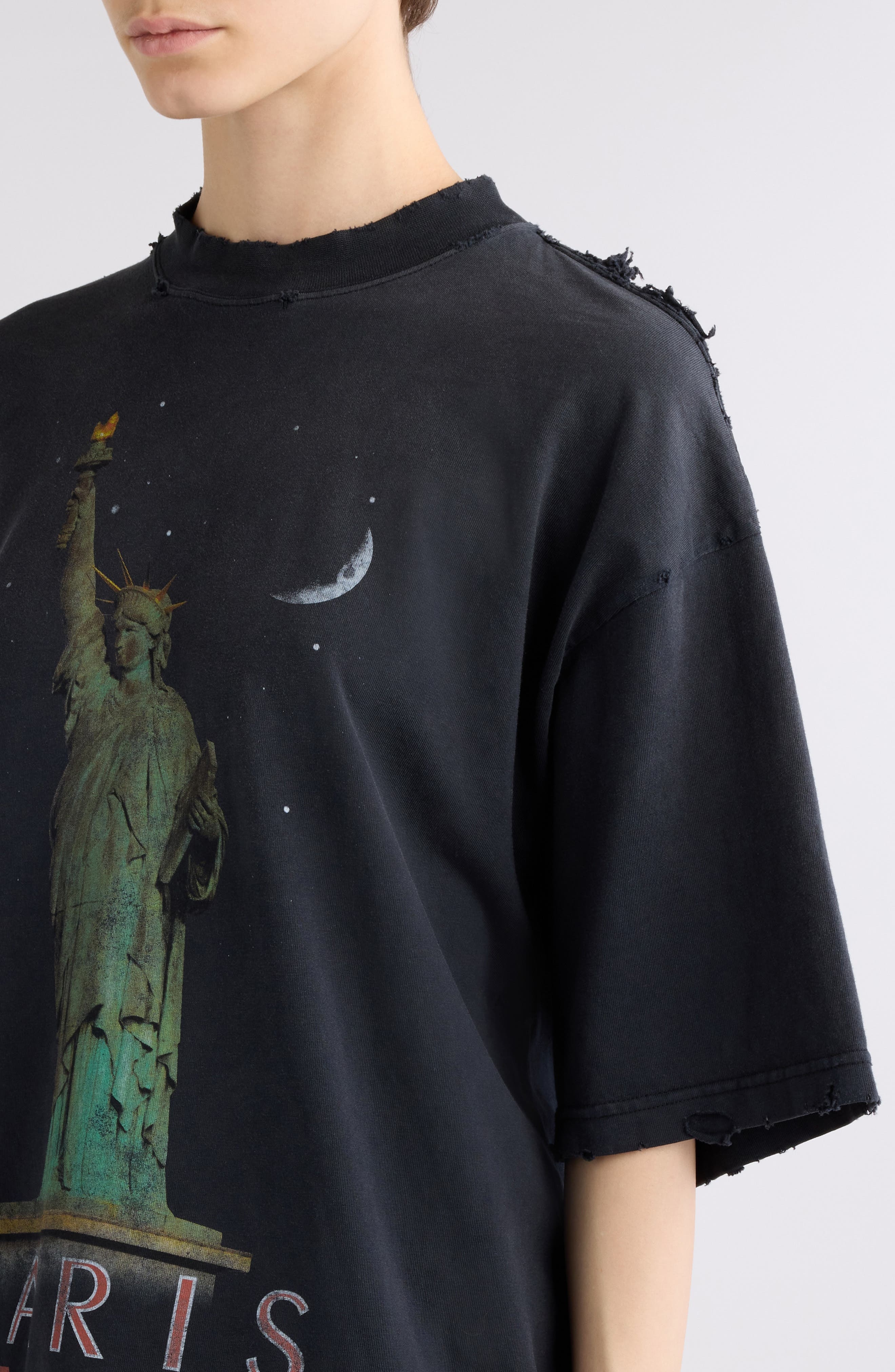 Paris Liberty Medium Fit Distressed Cotton Graphic T-Shirt - 4