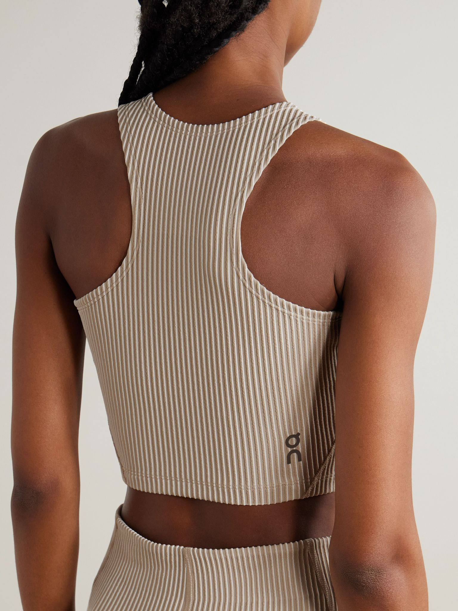 All-Day cropped striped ribbed stretch recycled tank Beige - 3