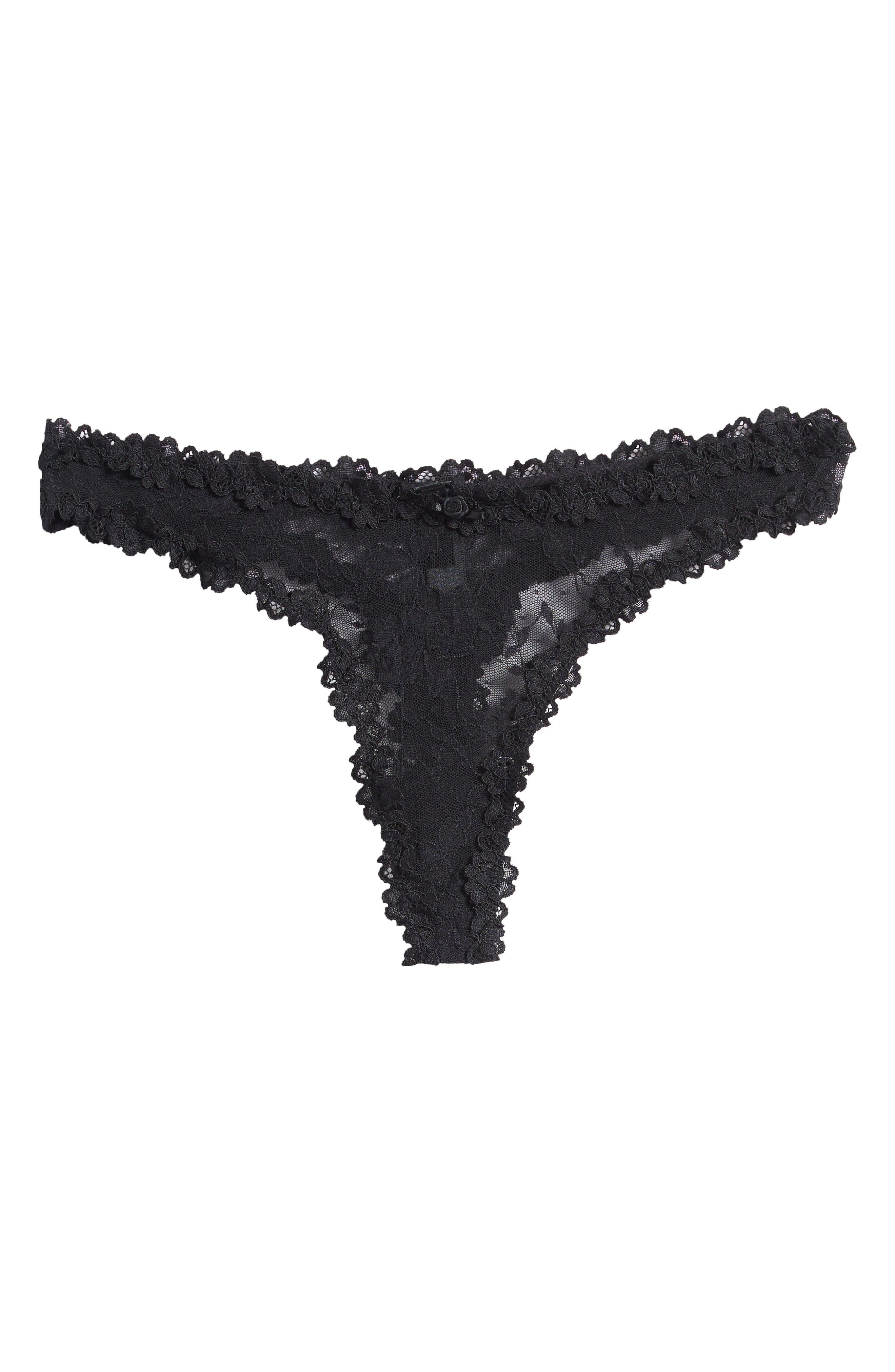 SKIMS Stretch Lace Dipped Thong in Soot at Nordstrom - 4