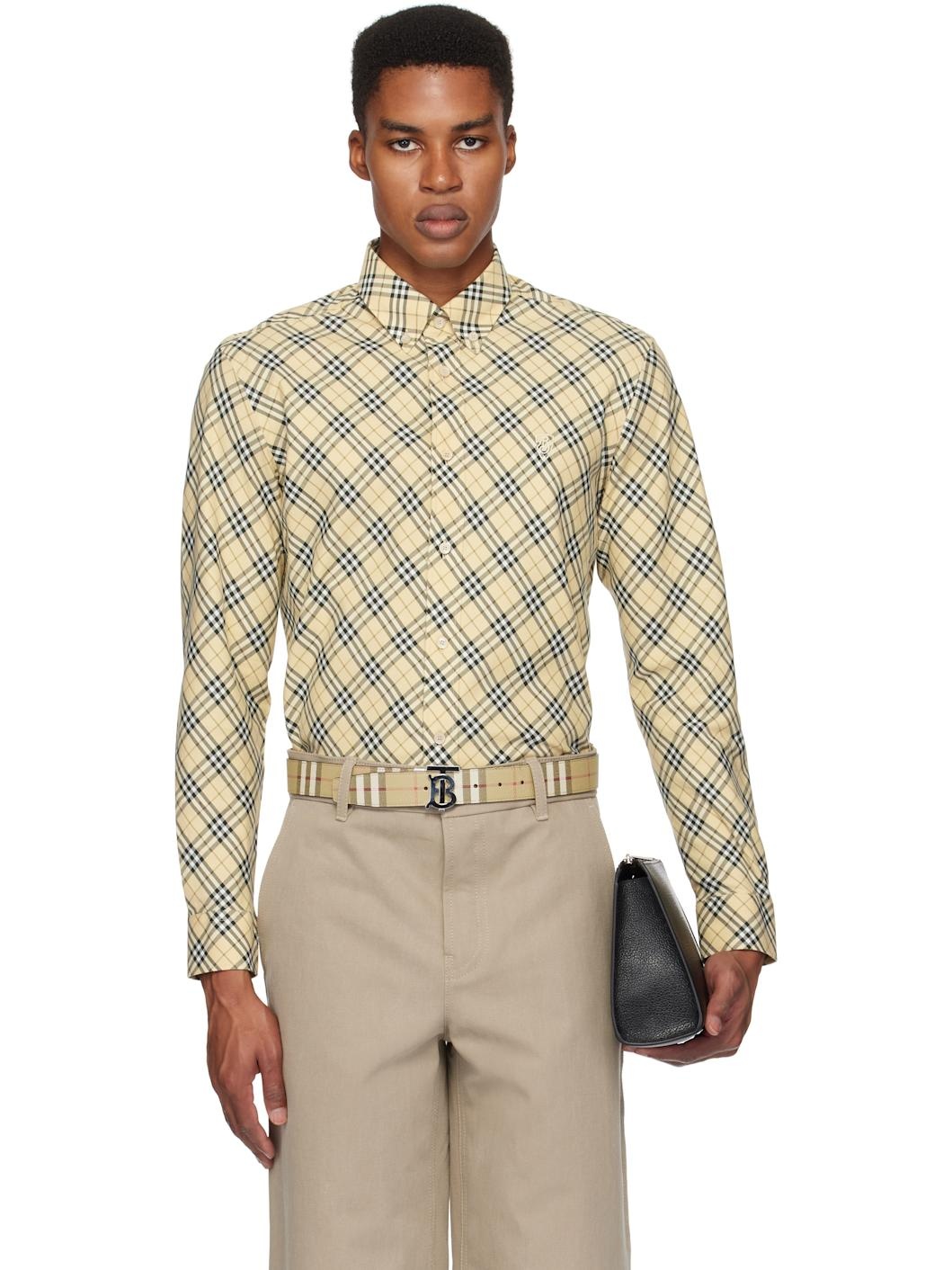 Beige Check Cotton Shirt - 1