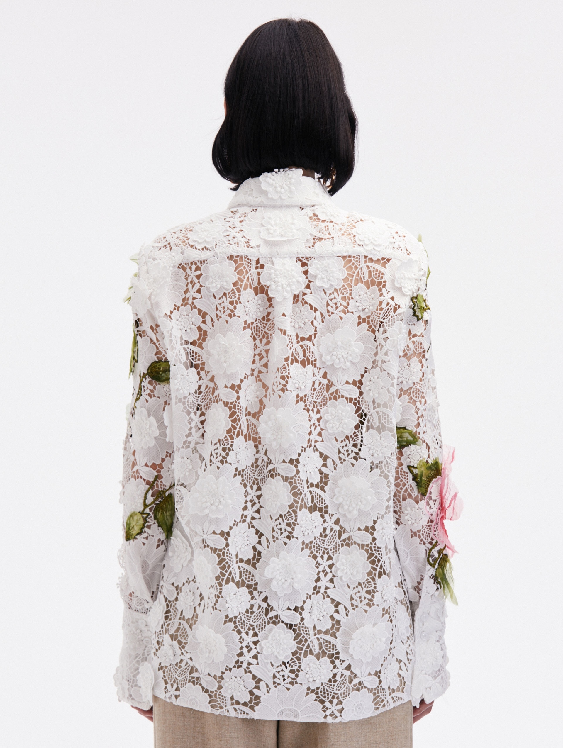 HIBISCUS EMBROIDERED FLORAL GUIPURE BLOUSE - 3