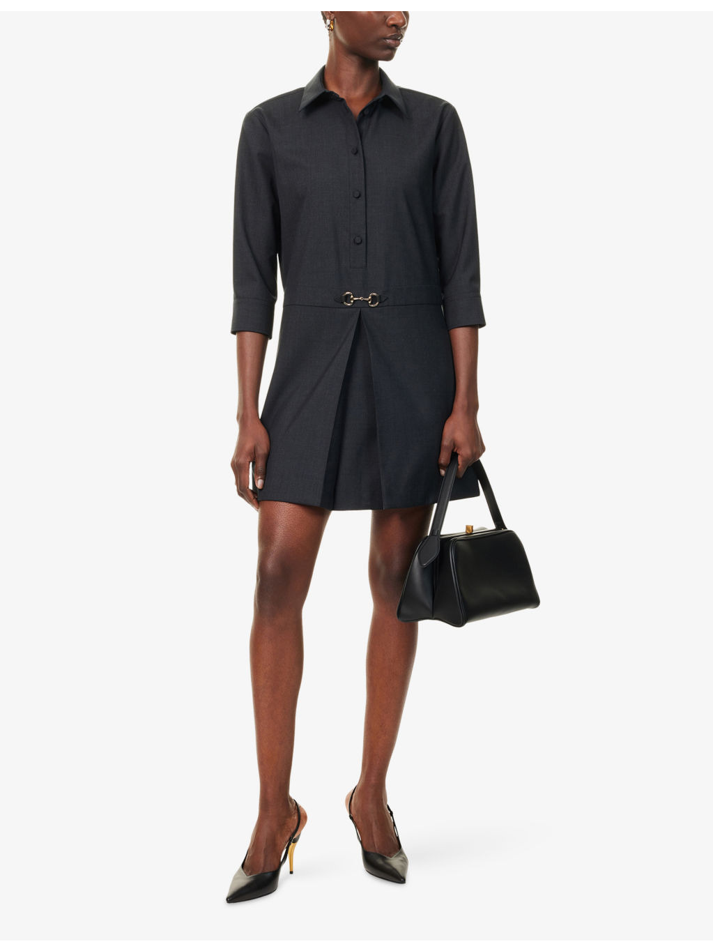 Horsebit Long-Sleeves Wool Mini Dress - 2