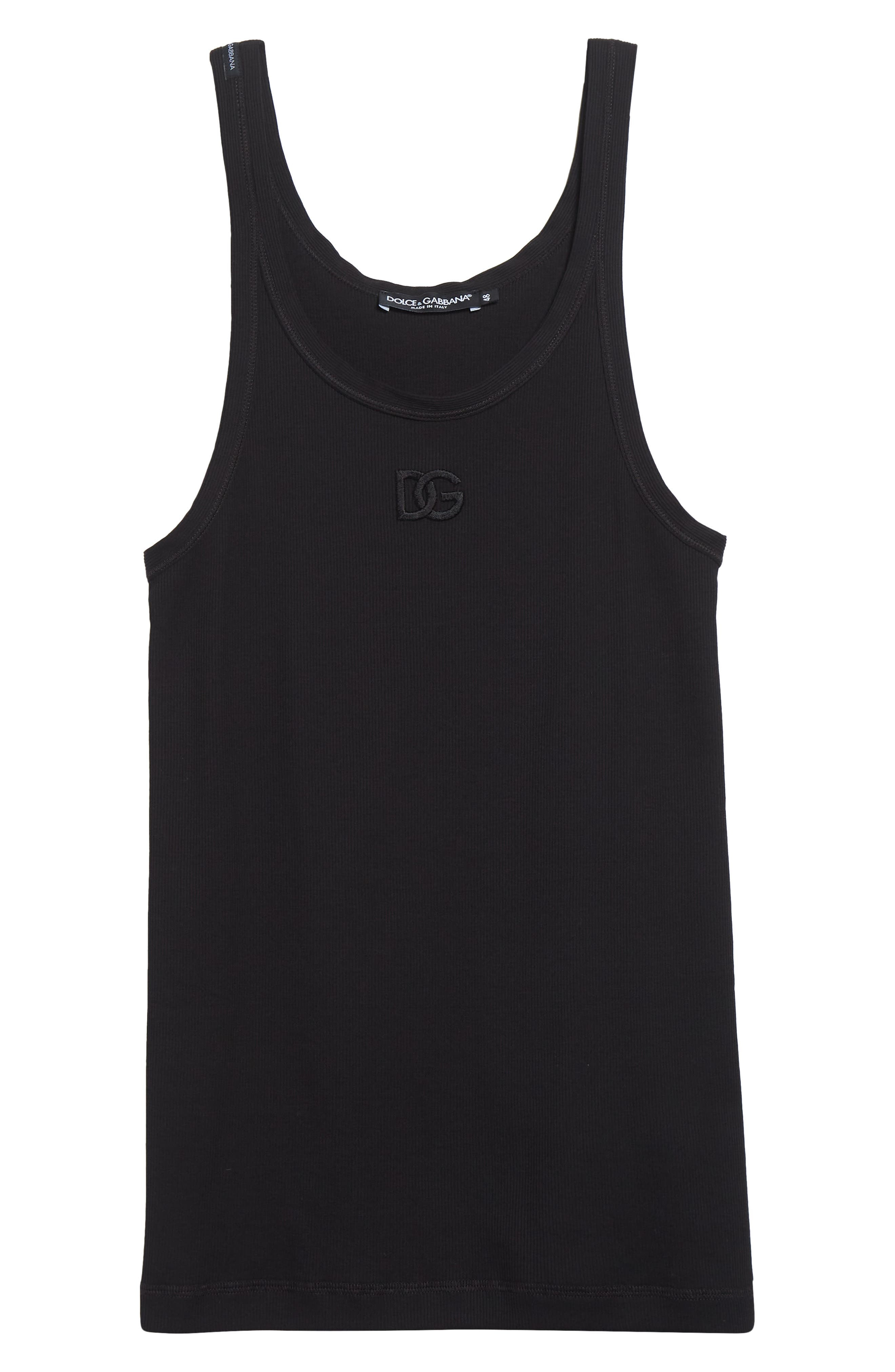 Dolce&Gabbana Embroidered Logo Rib Tank in N0000 Nero at Nordstrom - 5