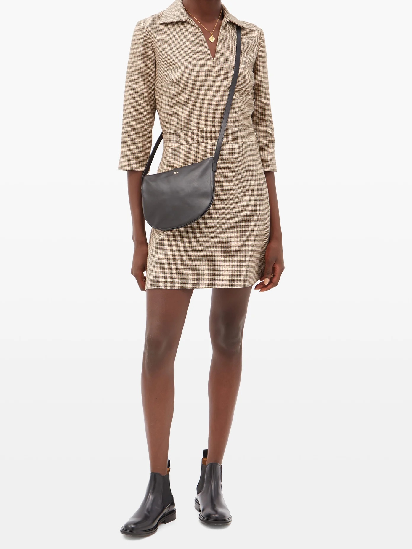 Merida shepherd-checked wool-twill dress - 6