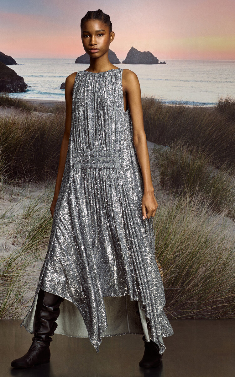 Gathered Sequined Midi Dress silver - 2