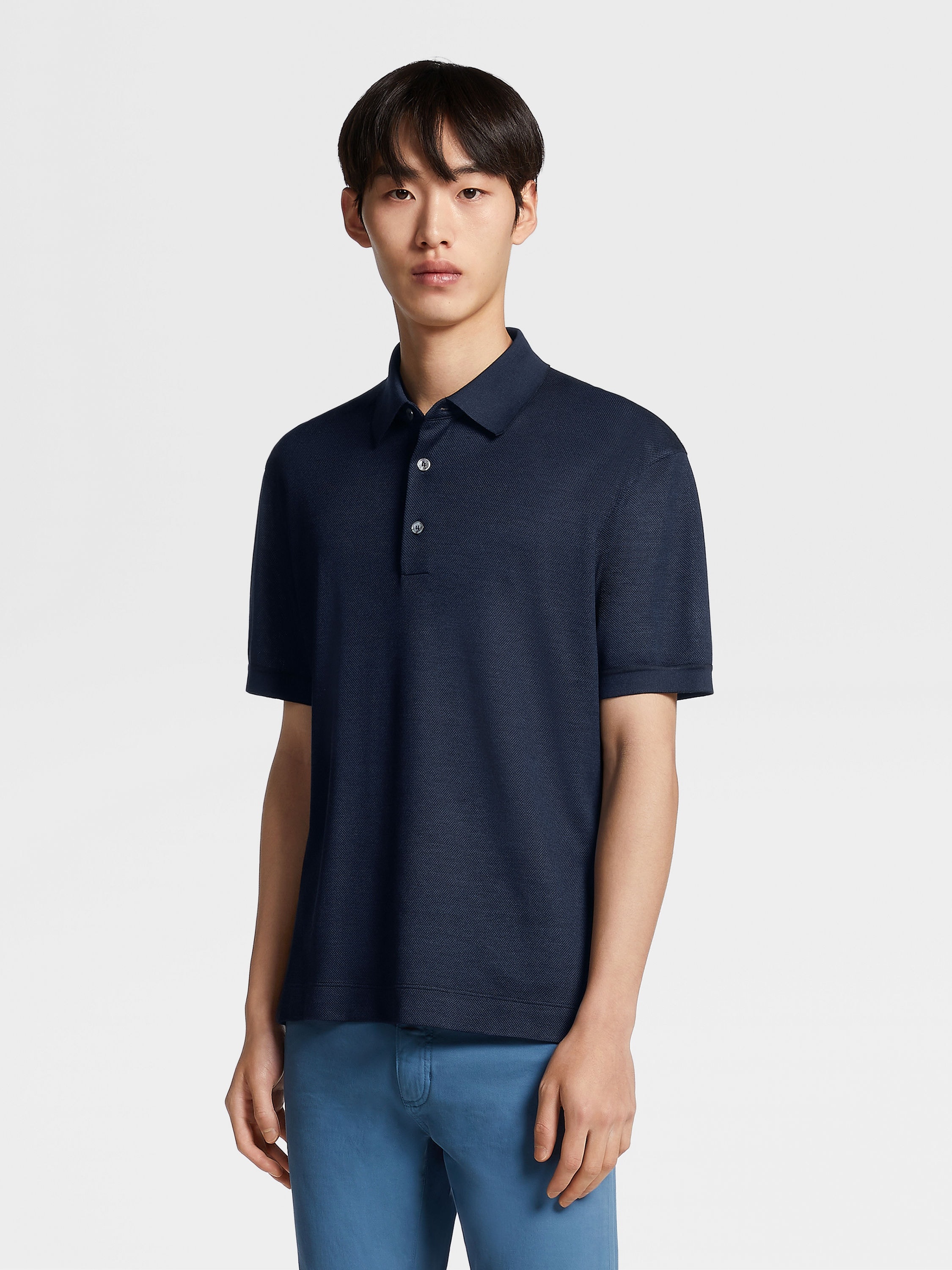 DARK BLUE ZEGNA SILK POLO SHIRT - 2