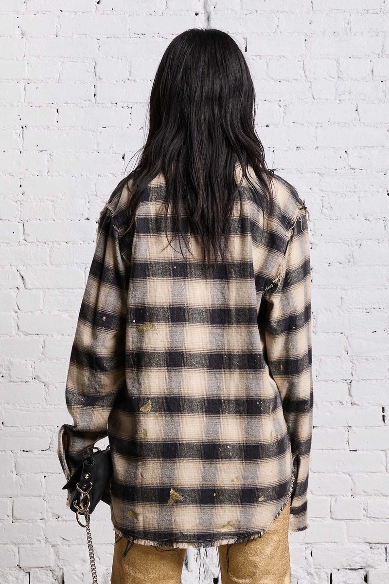 SHREDDED SEAM SHIRT - GOLD SPLATTERED BLACK PLAID 7