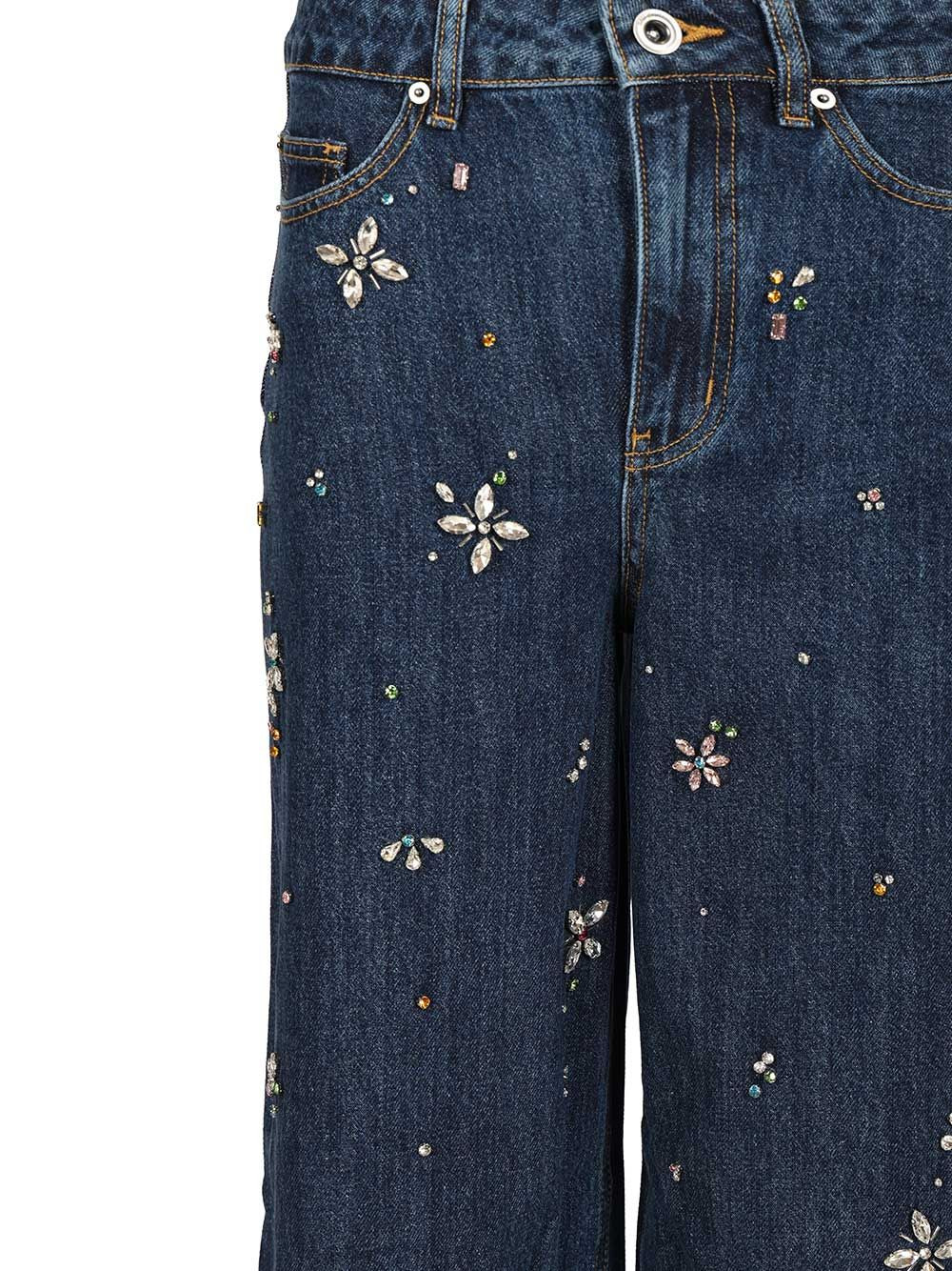 Blue Embellished Wide Leg Jeans Blue - 4