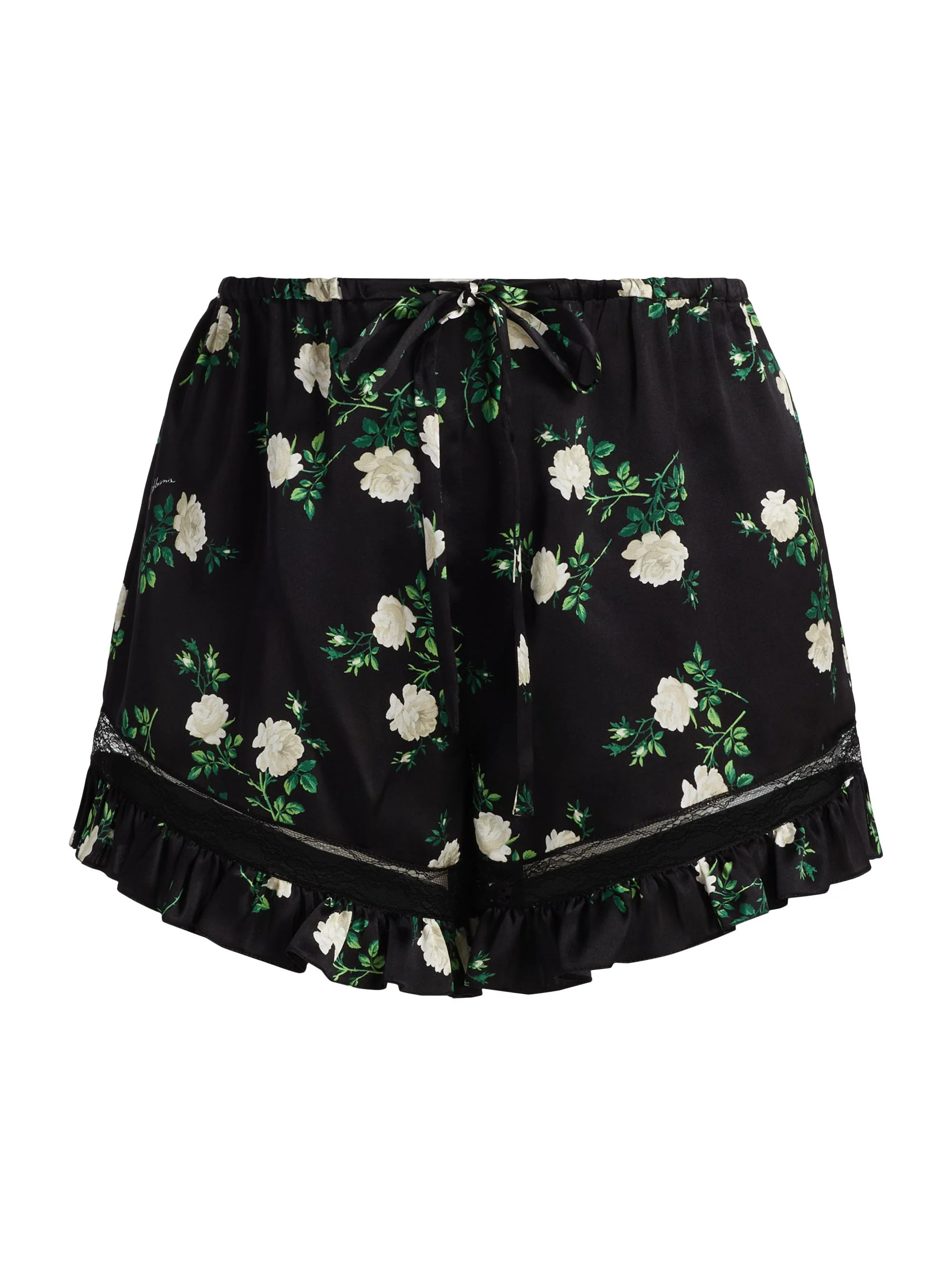 Women's Floral Silk-Blend Shorts - Black - 1
