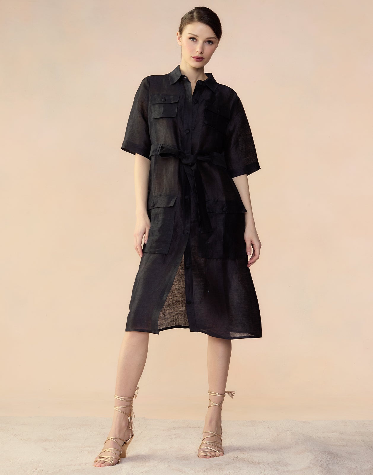 Lisbon Silk Linen Shirt Dress - 3