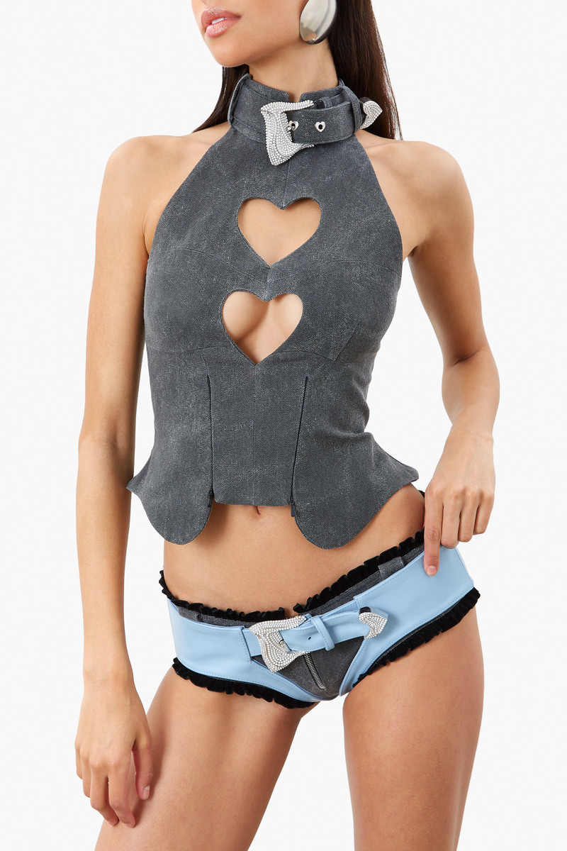 POSTER GIRL OSHUN LEATHER CHAPS BLUE outlook