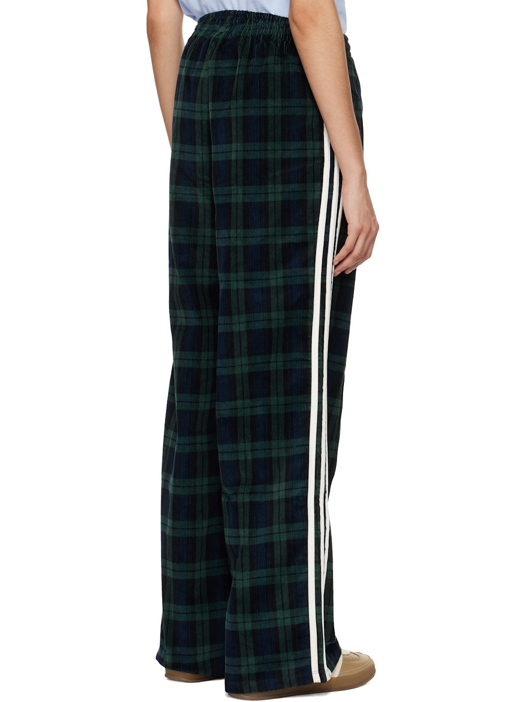 Green & Navy Corduroy Tartan Wide Leg Lounge Pants - 3