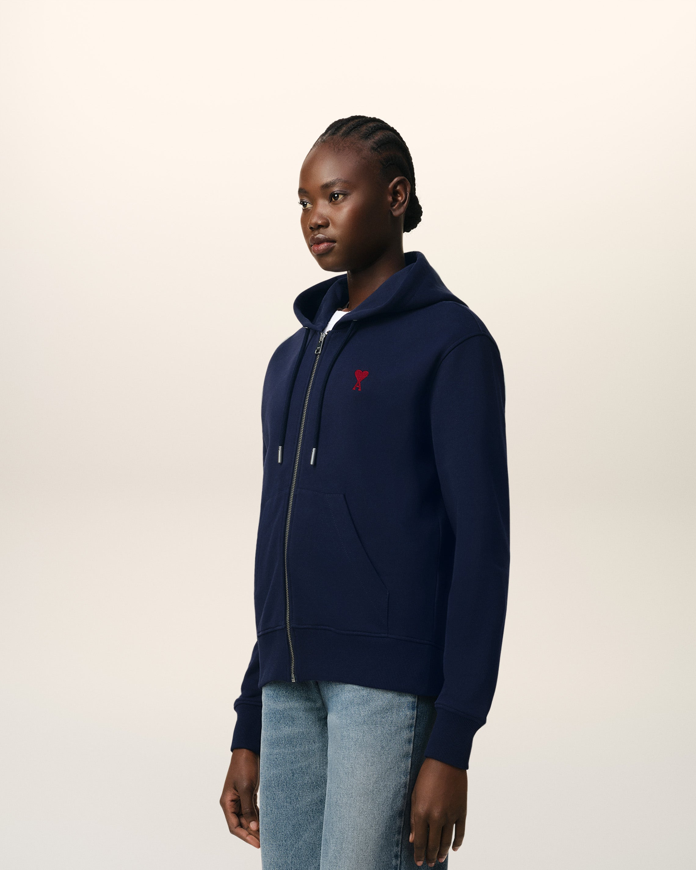 NAVY COTTON AMI DE COEUR ZIPPED HOODIE - 4