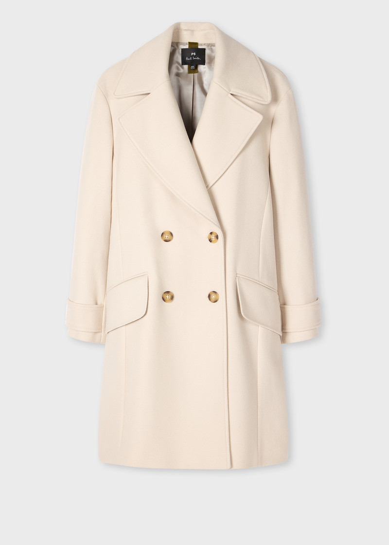 Women's Cream Double-Breasted Wool-Cashmere Coat 1