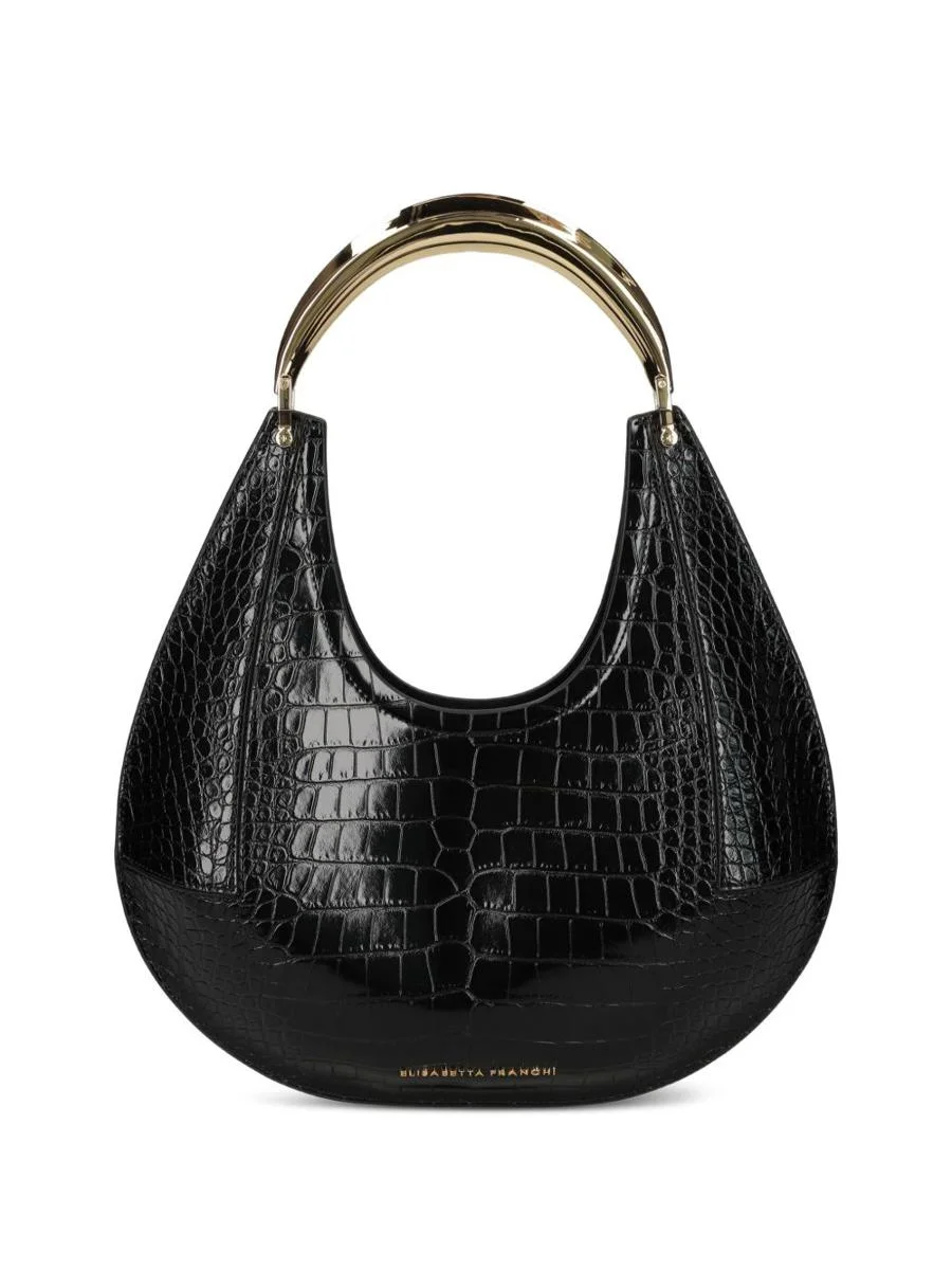 Elisabetta Franchi Medium Black Hobo Bag With Crocodile-Effect - 1