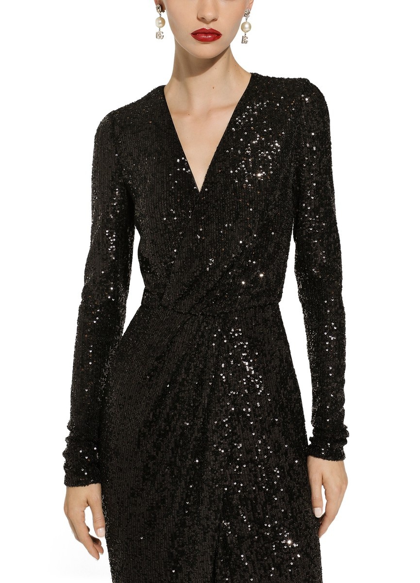 Micro-sequined calf-length dress - 4