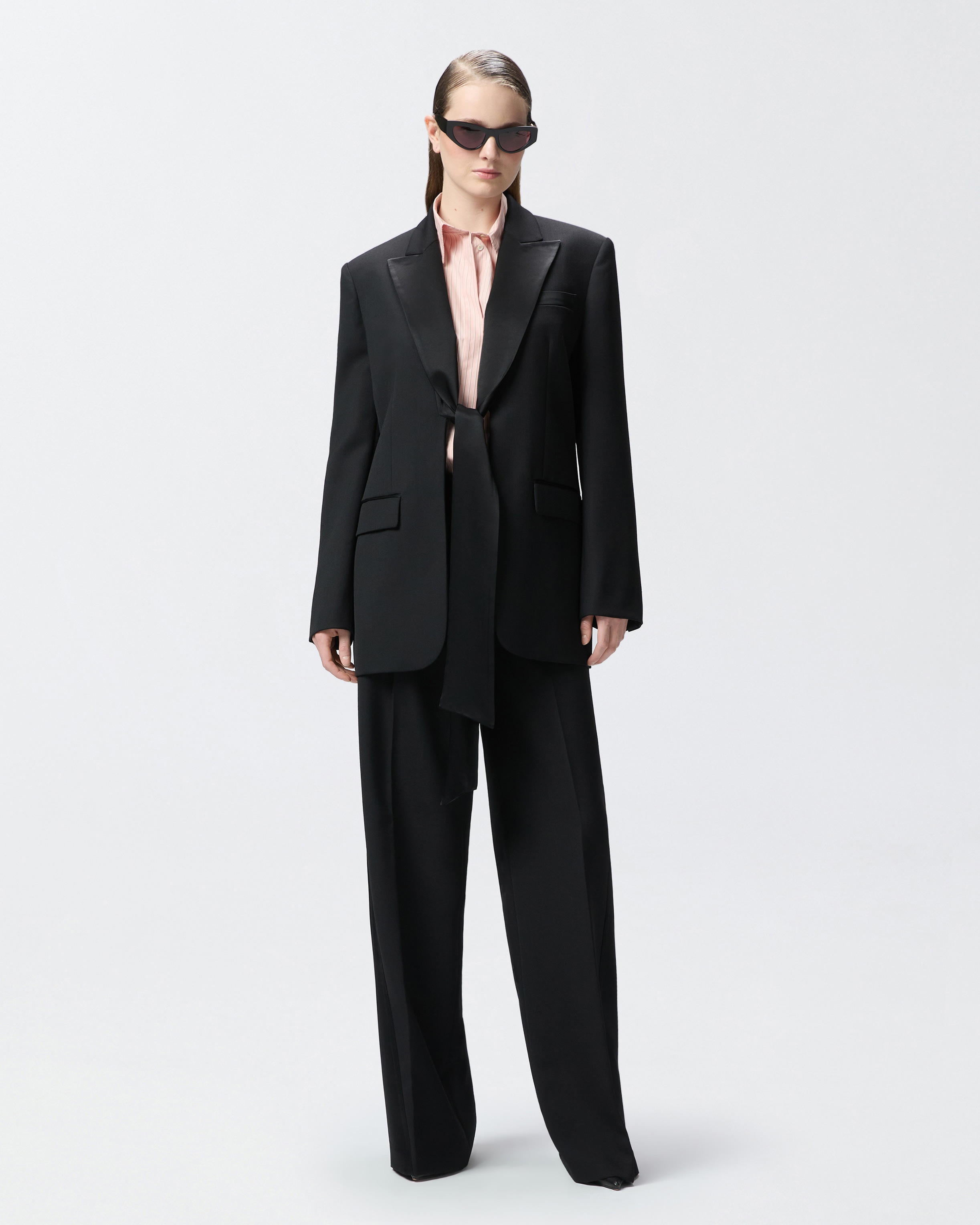 OVERSIZED WOOL BLAZER WITH SATIN COLLAR - 3
