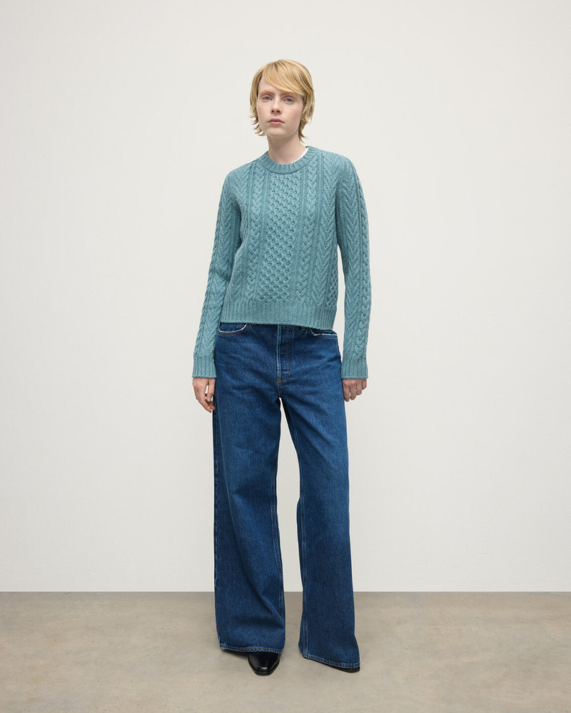 Johnstons of Elgin Aran Cable Green Cashmere Jumper outlook