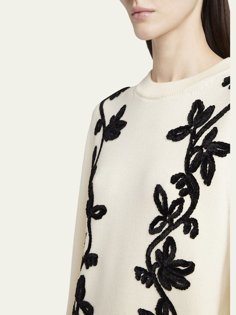 Jil Sander Velvet Floral Embroidered Merino Crewneck Sweater outlook