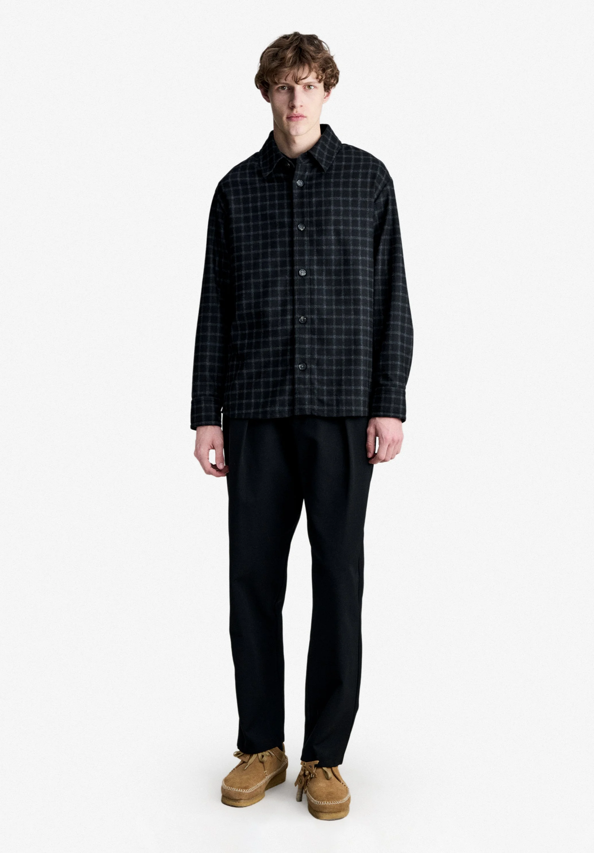 BOBBY OVERSHIRT - BLACK OVERSHIRT WITH CHECKS IN RECYCLED WOOL - 1