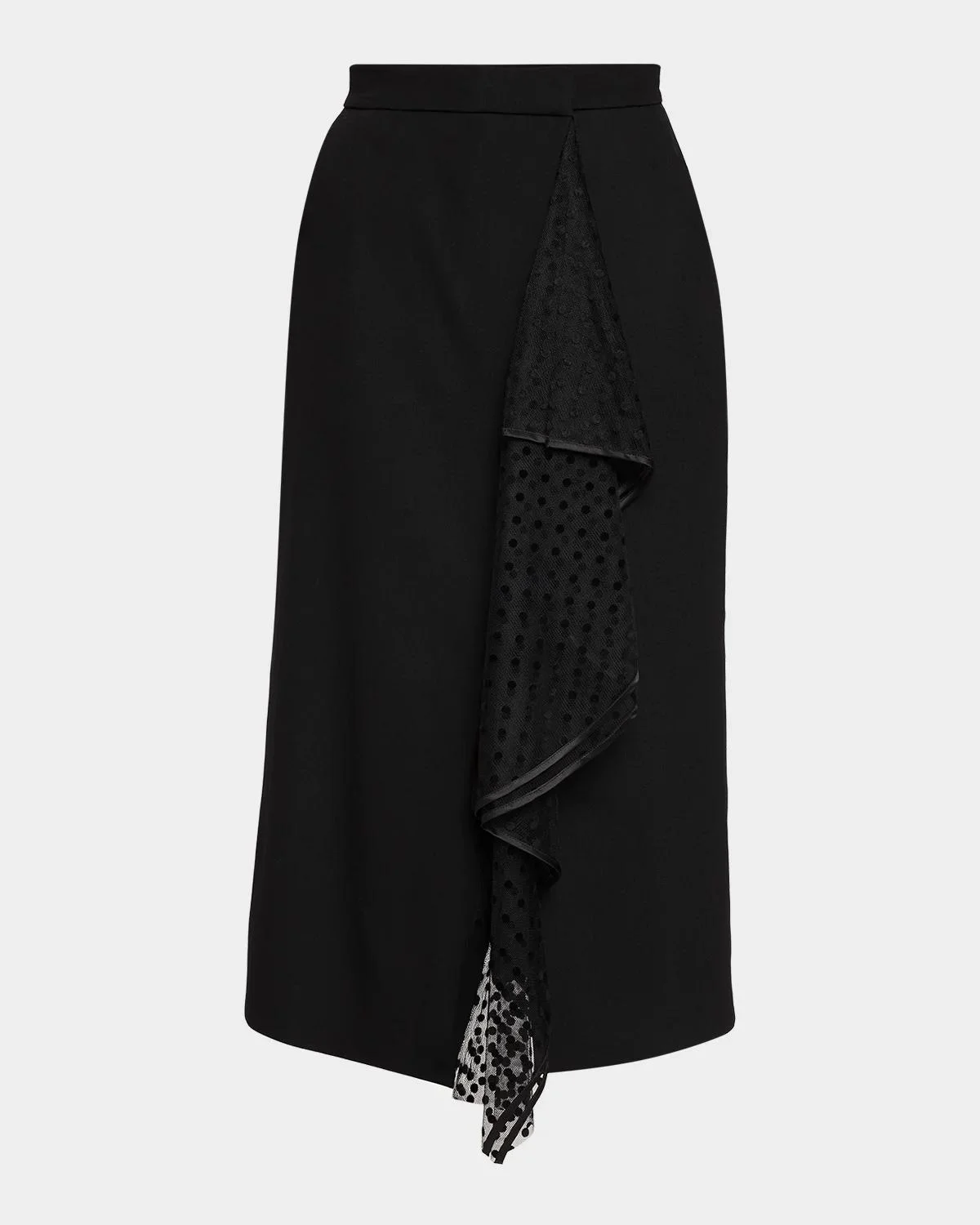 Swiss Dot Ruffle Wool Grain De Poudre Midi Wrap Skirt - 1