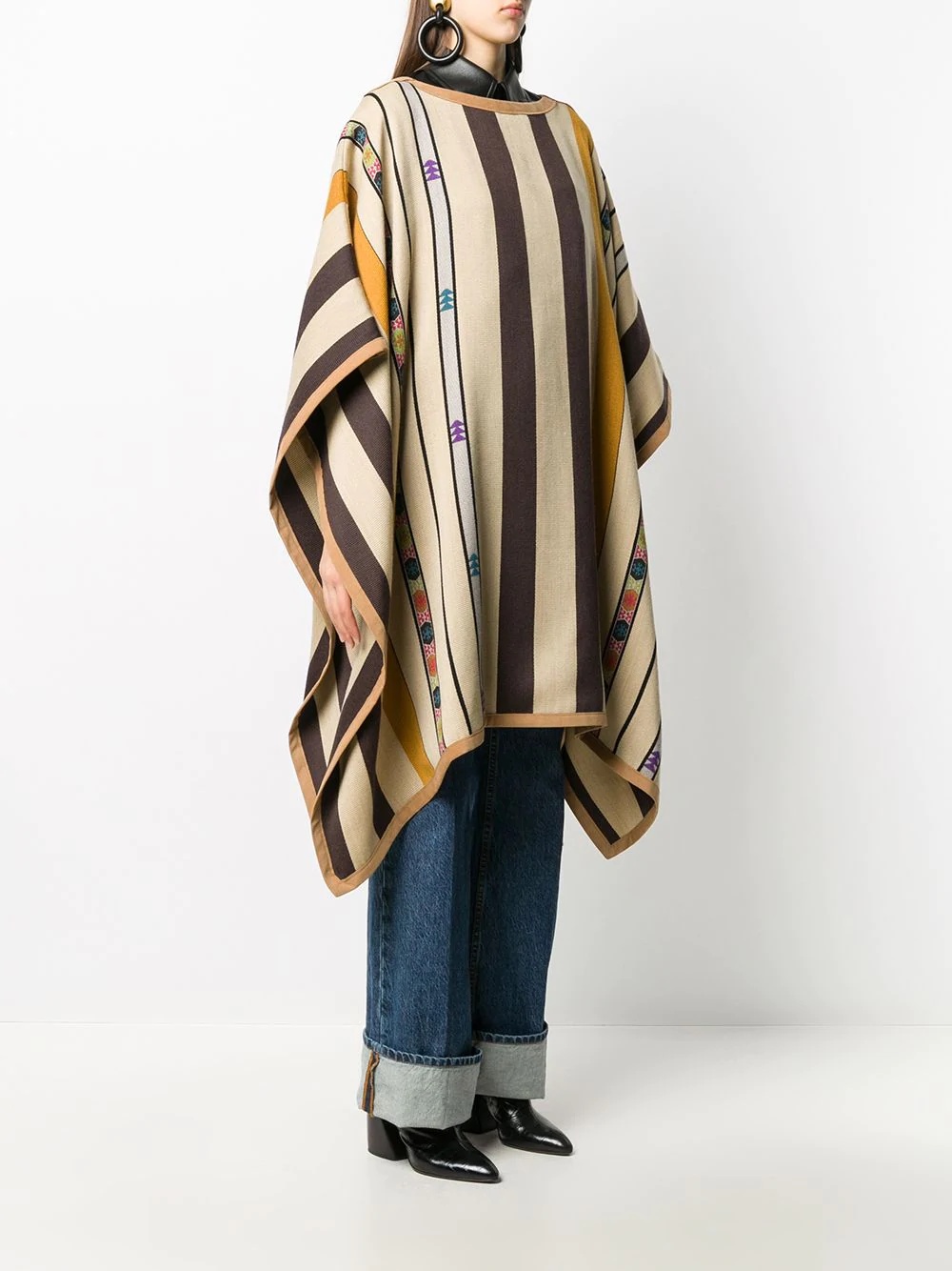 stripe-pattern poncho - 3