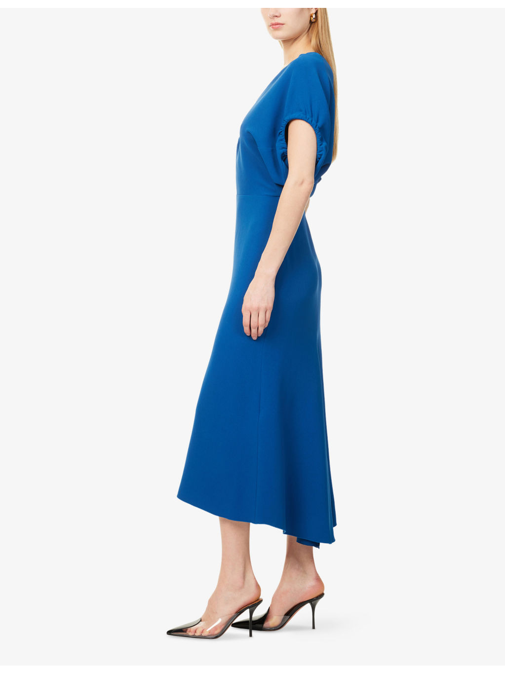 V-Neck Asymmetric-Hem Stretch-Woven Midi Dress - 3