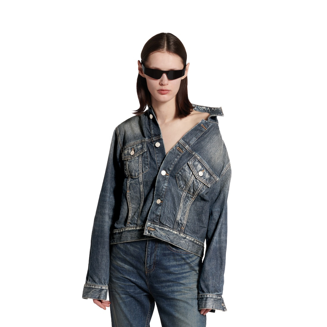 Women's Off-shoulder Jacket in Dark Blue - 5