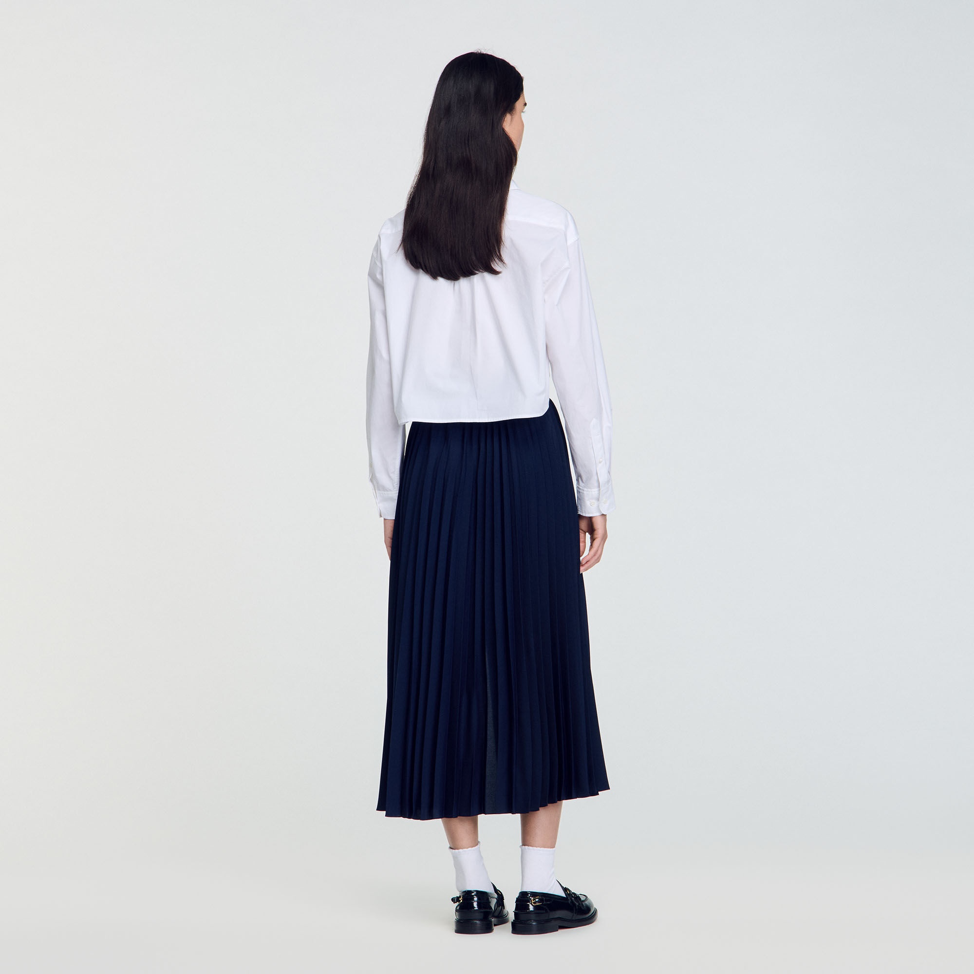 DUAL-MATERIAL DENIM PLEATED SKIRT - 6