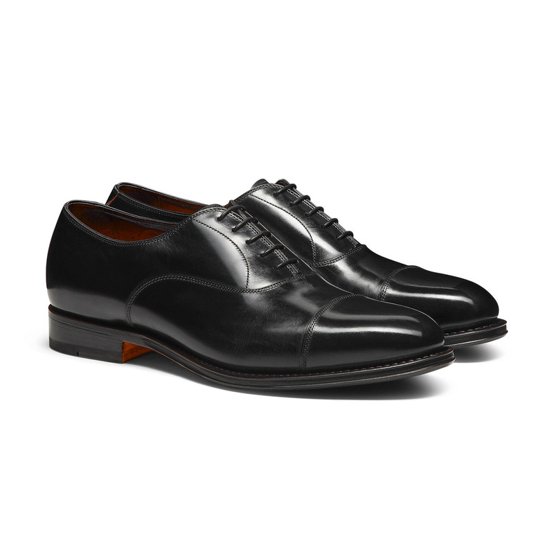 Santoni Men's black leather Oxford shoe outlook