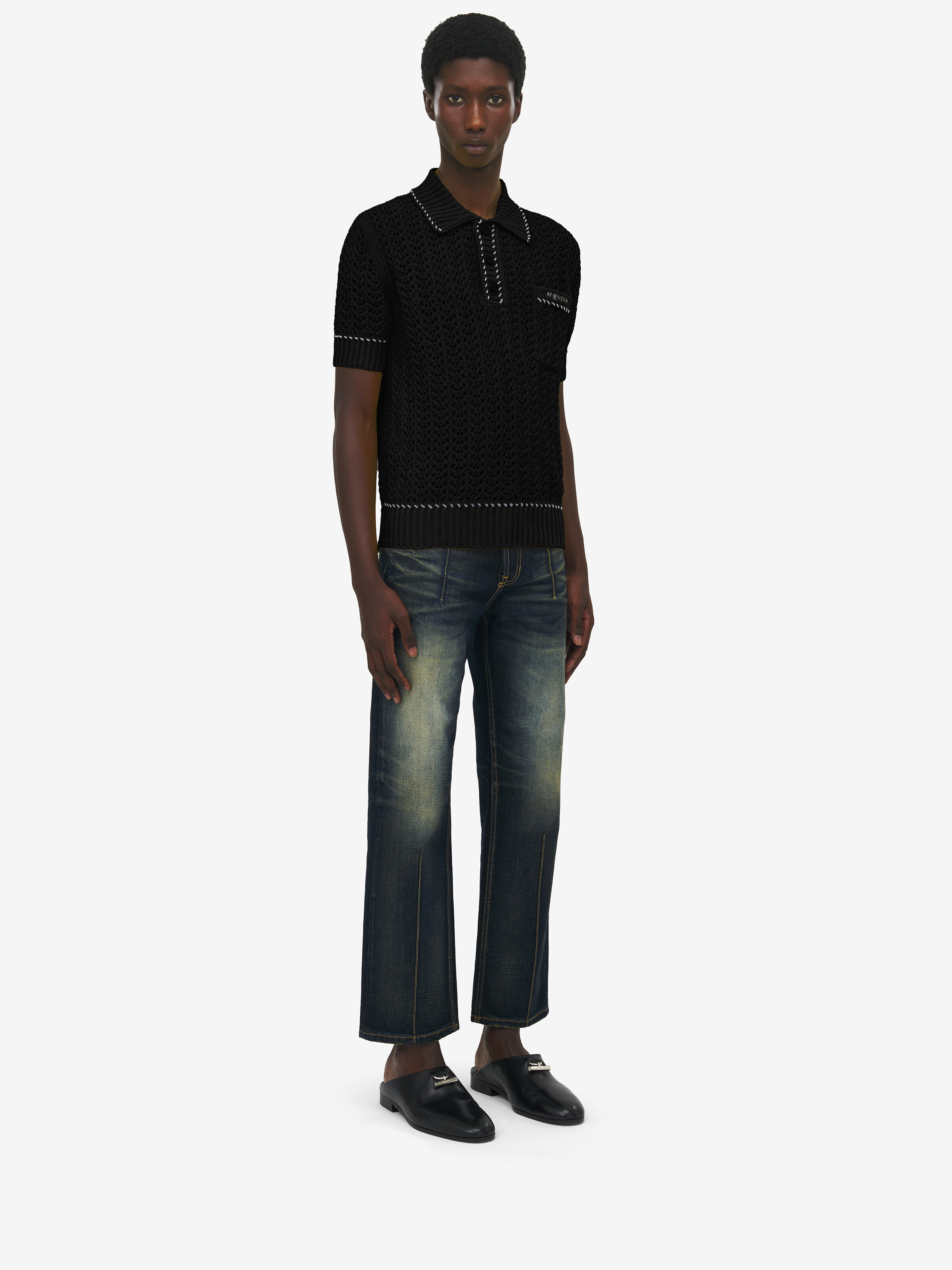 Crochet Stitch Polo Shirt - 4